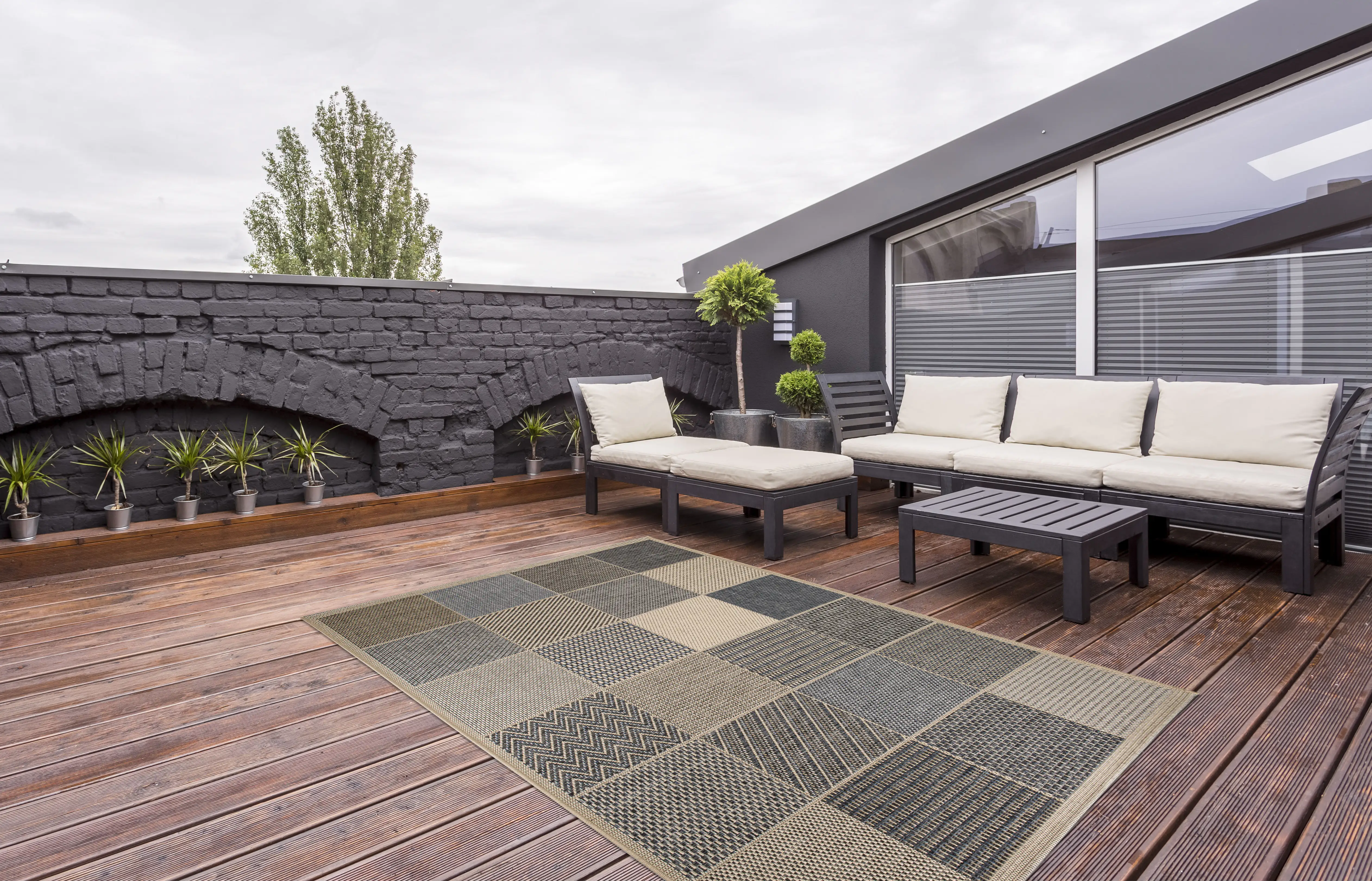 Outdoorteppich Rio beige-blau, 133 x 190 cm