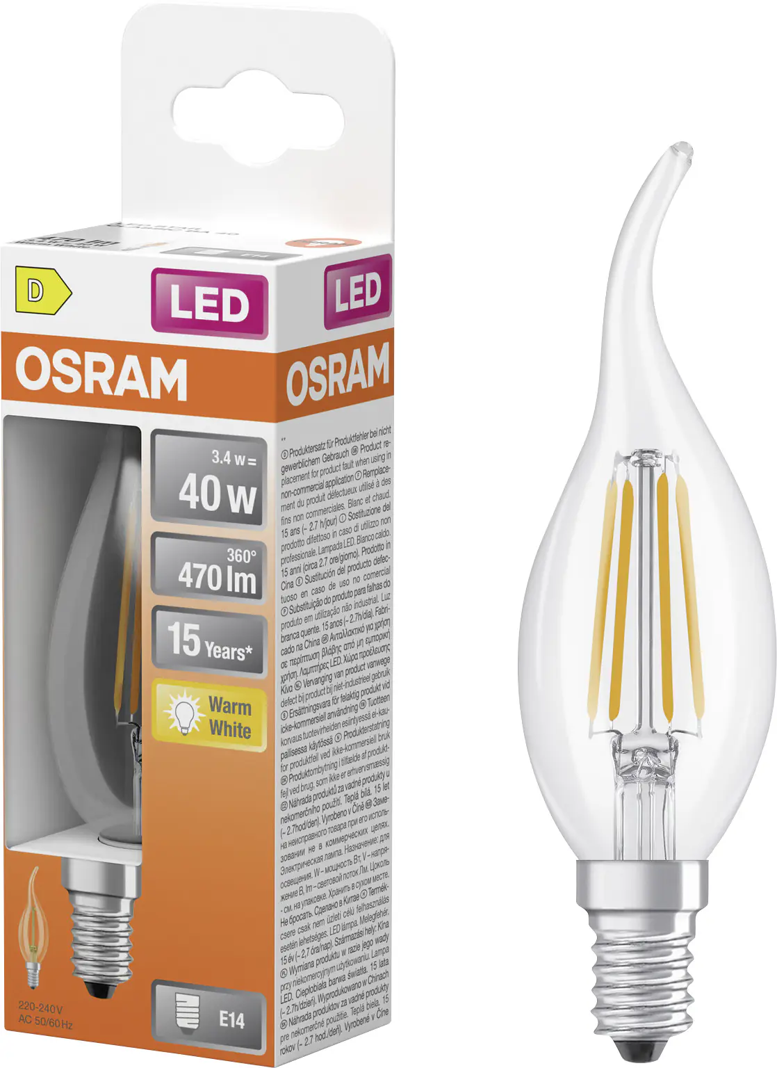 Osram LED Leuchtmittel E14 Star Classic 3,4W klar warmweiß