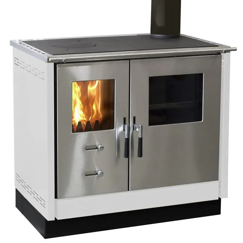 Firefix Küchenherd MAAS Stahlverkleidung weiß mit einer Edelstahlfront 83 kW