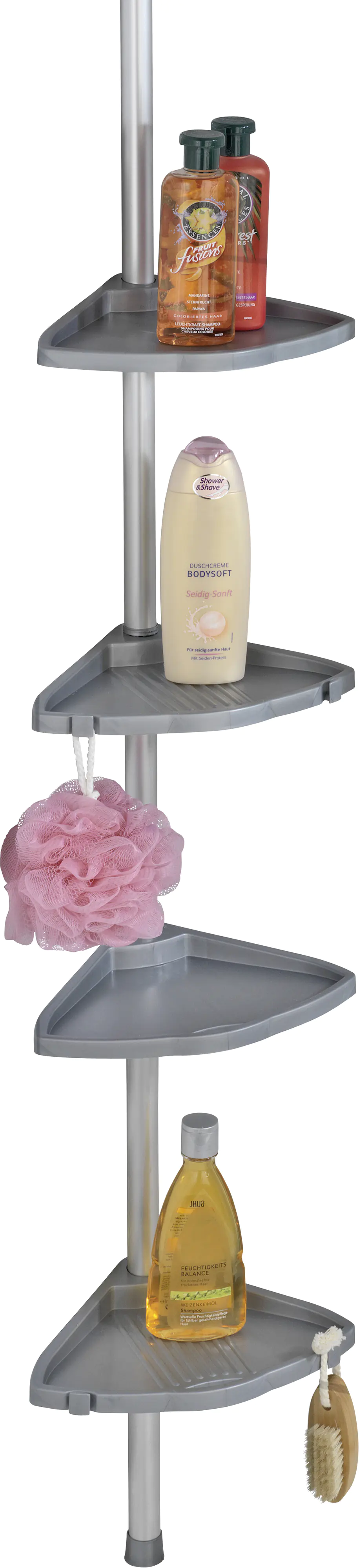 Wenko Teleskop-Duschecke Compact Aluminium, silber, 4 Ablagen