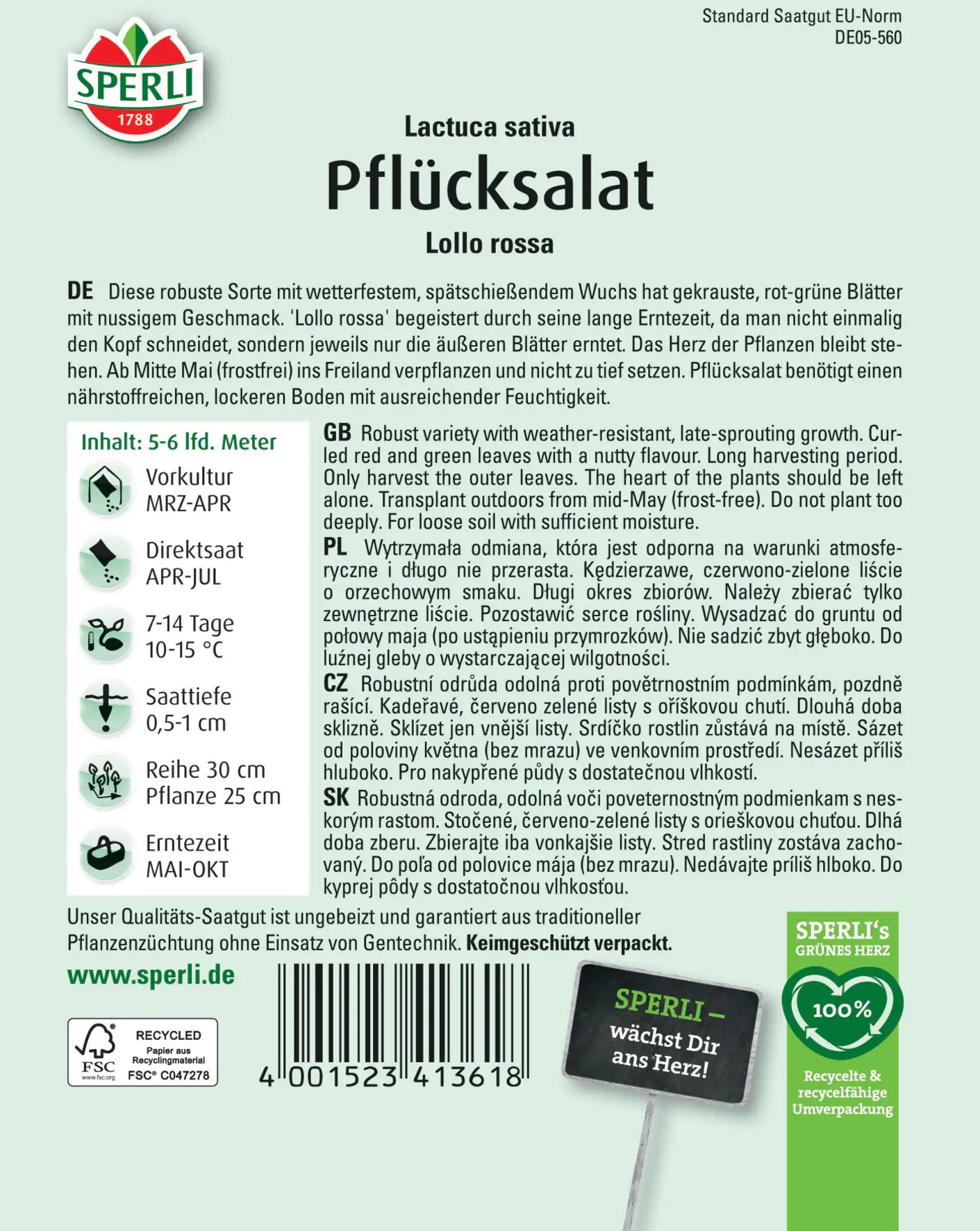 Sperli Pflücksalat Lollo rossa Sperli Pflücksalat Lollo rossa