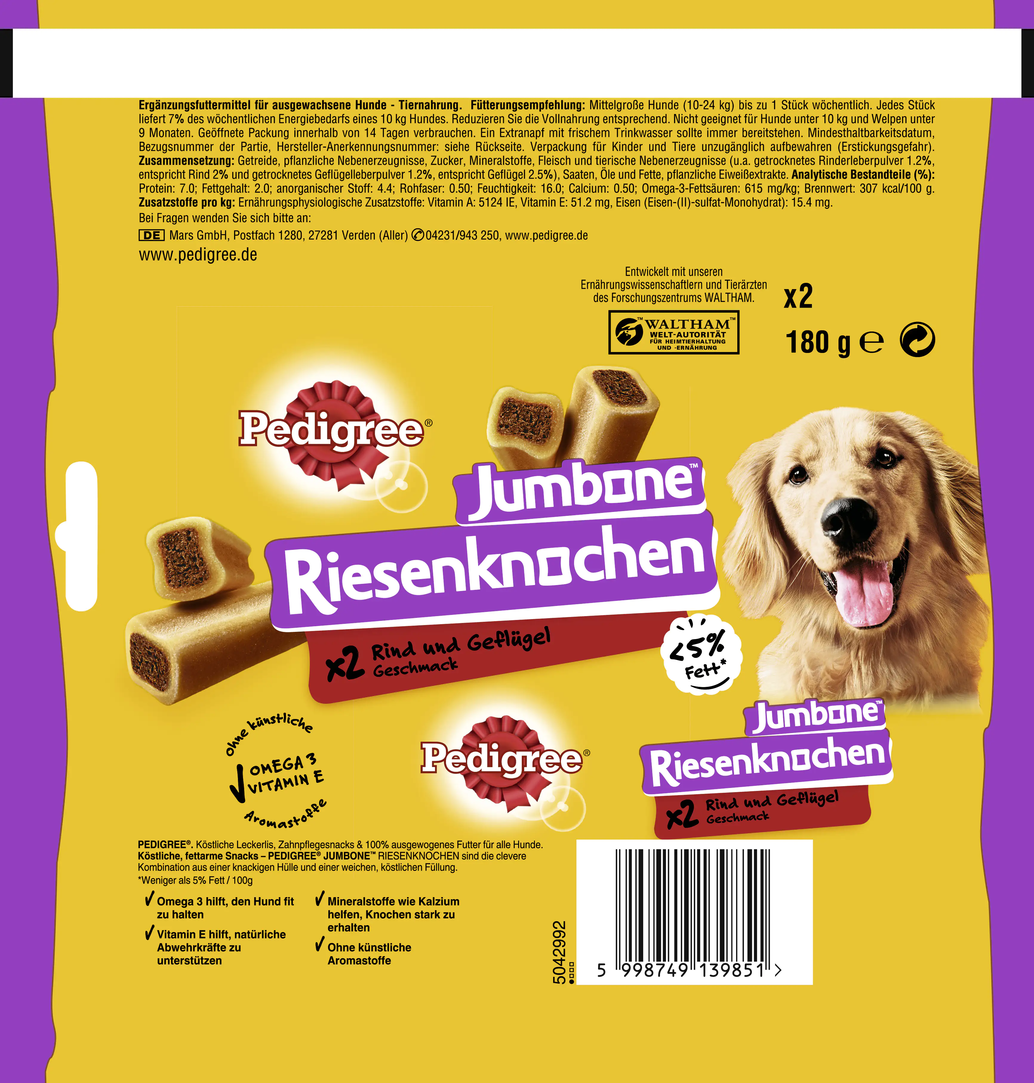 Pedigree Hundesnack Jumbone Riesenknochen mit Rind und Geflügel