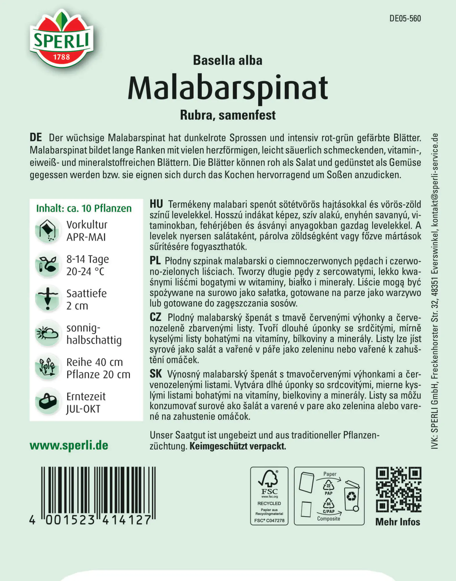 Sperli Malabarspinat Rubra