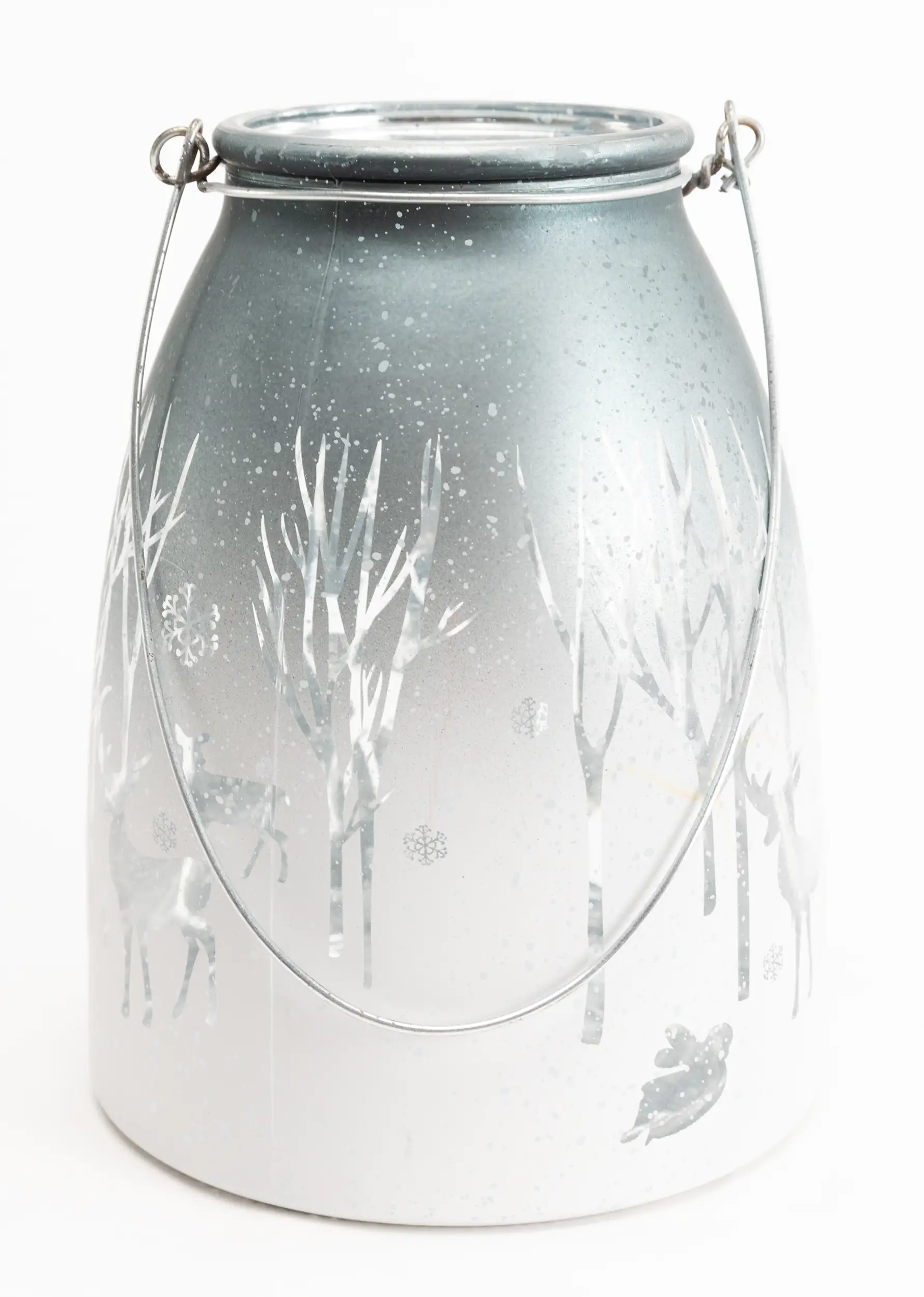 4333692195720_01 TrendLine Windlicht Glas Winter Ø 14 cm silber-weiß