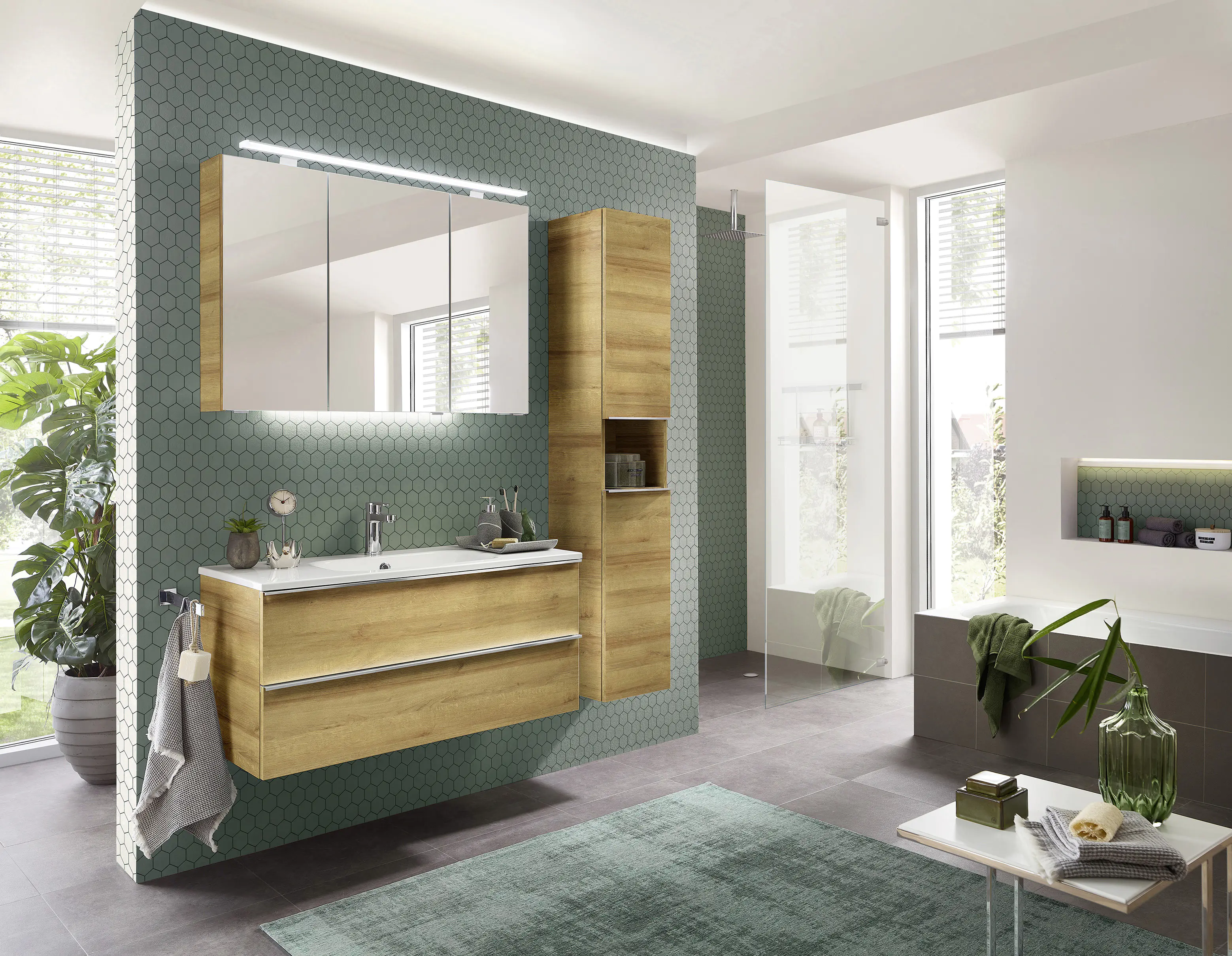 Primaster Bad-Set Düsseldorf riviera 101 cm LED-Leuchten, Mineralgusswaschtisch