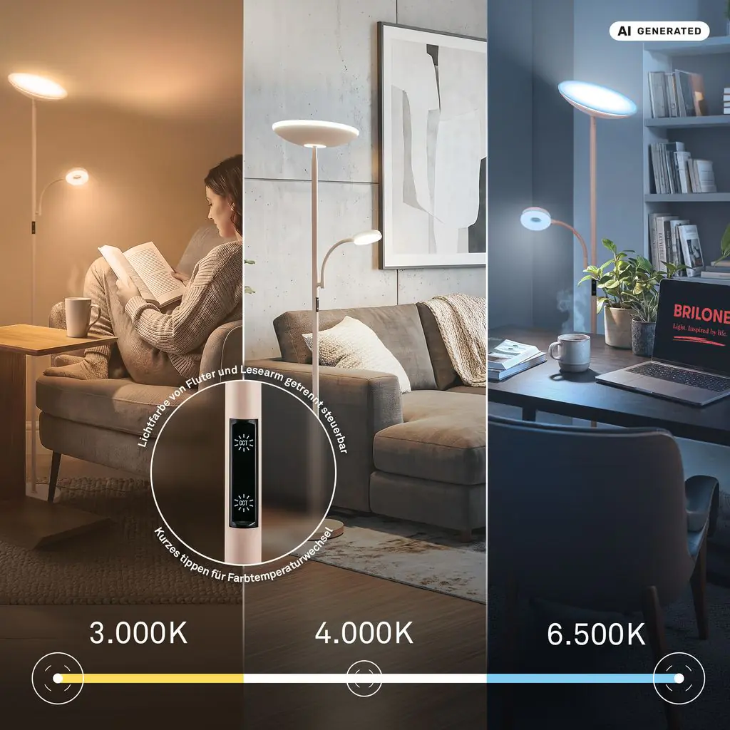 Briloner LED-Stehleuchte SIRA mit Lesearm Ø 26 x 180 cm beige