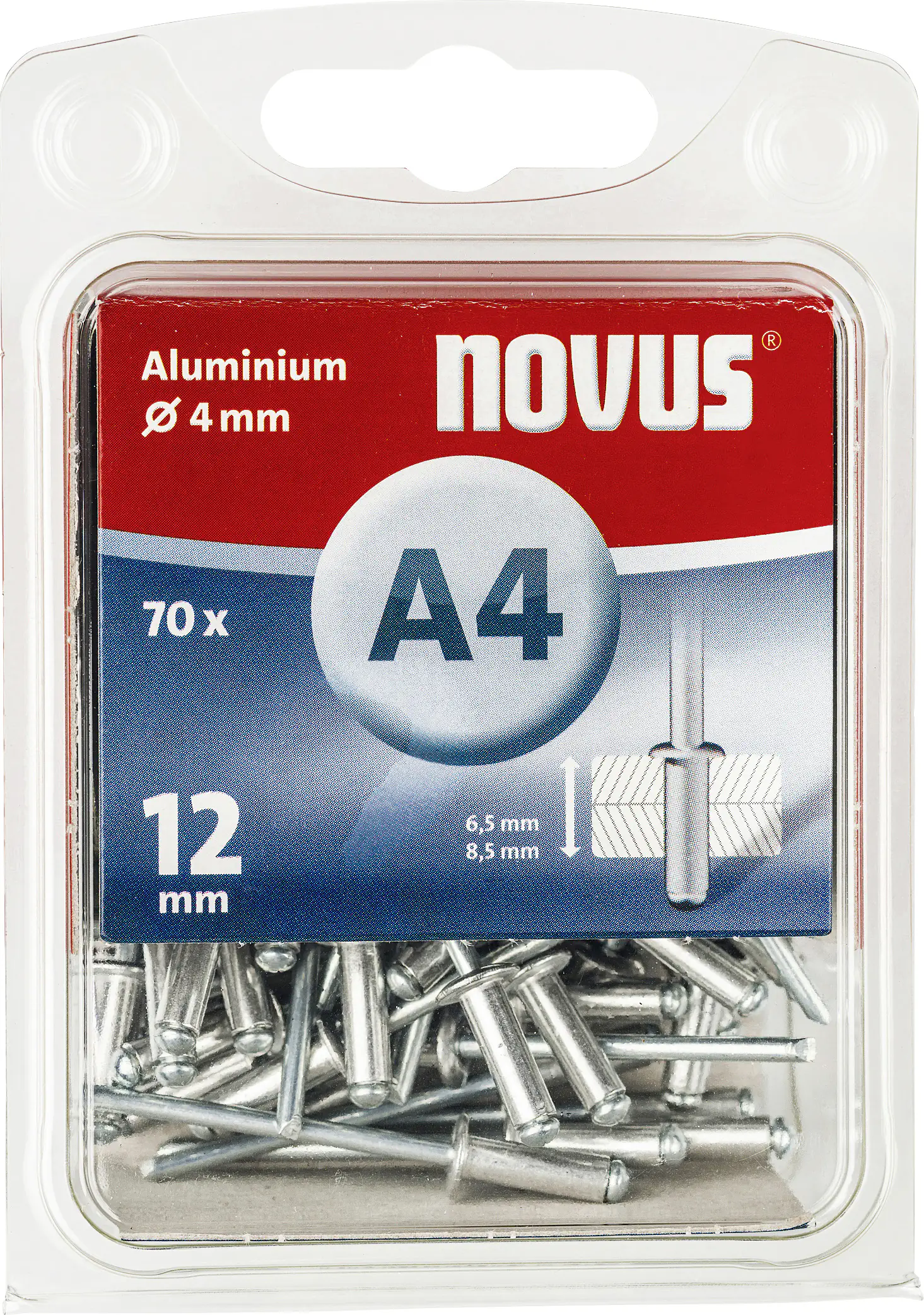 Novus Blindnieten Typ A4 /12 Aluminium 70 Stück