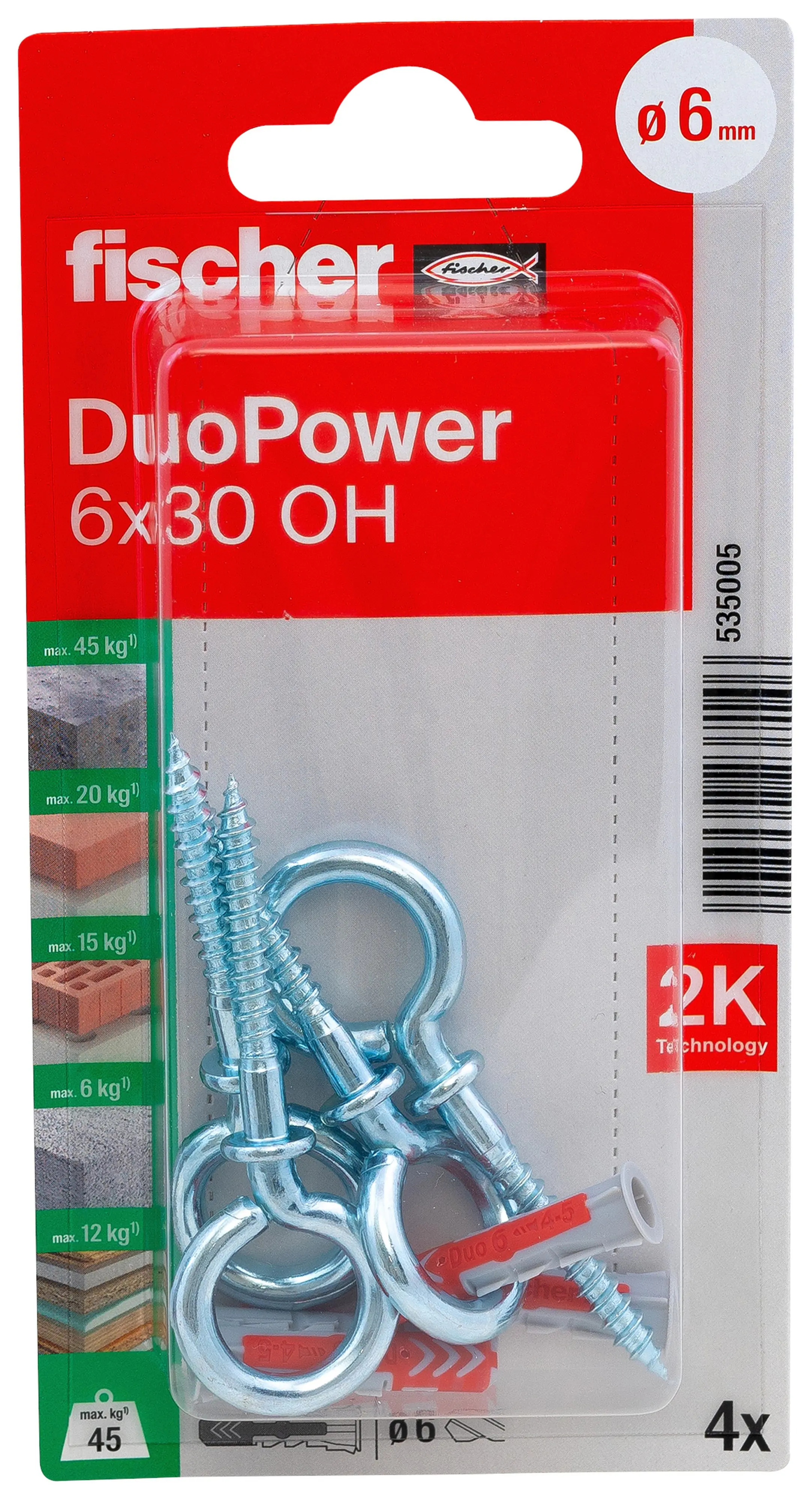 Fischer Dübel-Set DuoPower OH 10 x 50 mm mit Ösenhaken - 2 Stück