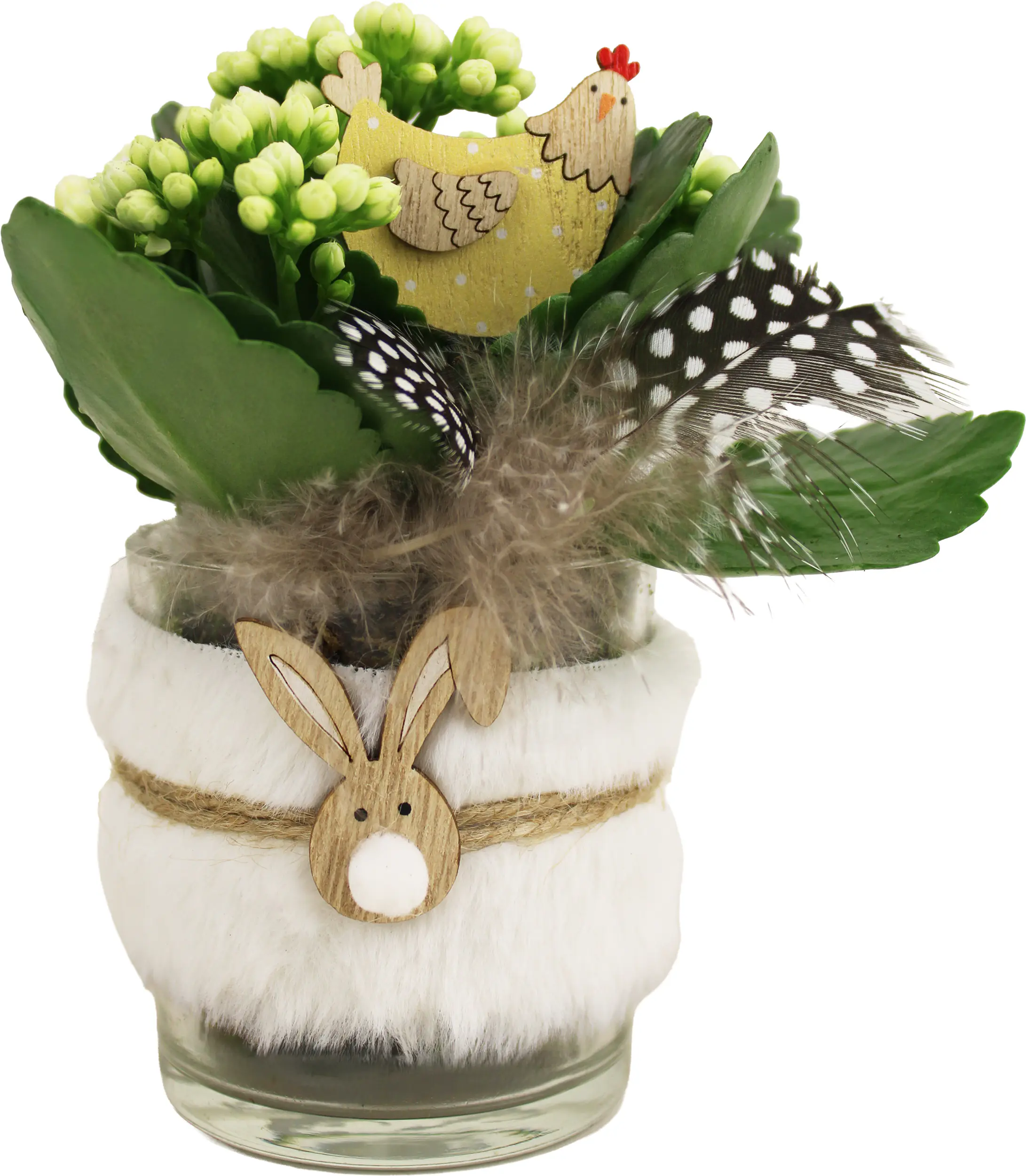 Osterarrangement Calandiva im Glastopf mit Osterdeko