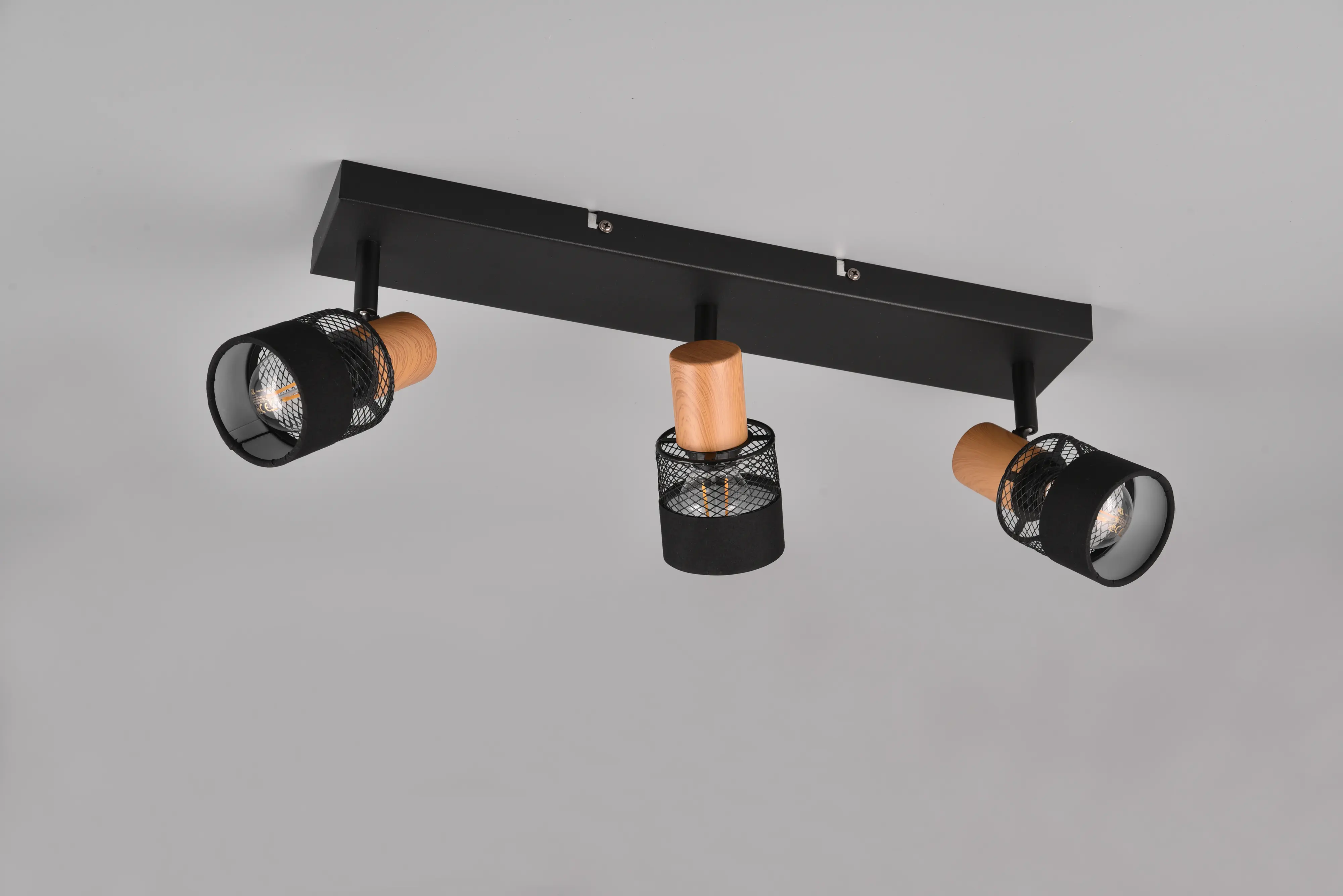 Trio Deckenstrahler 3er Spot Nandini E14 schwarz, Metall, Holz Trio Deckenstrahler 3er Spot Nandini E14 schwarz, Metall, Holz