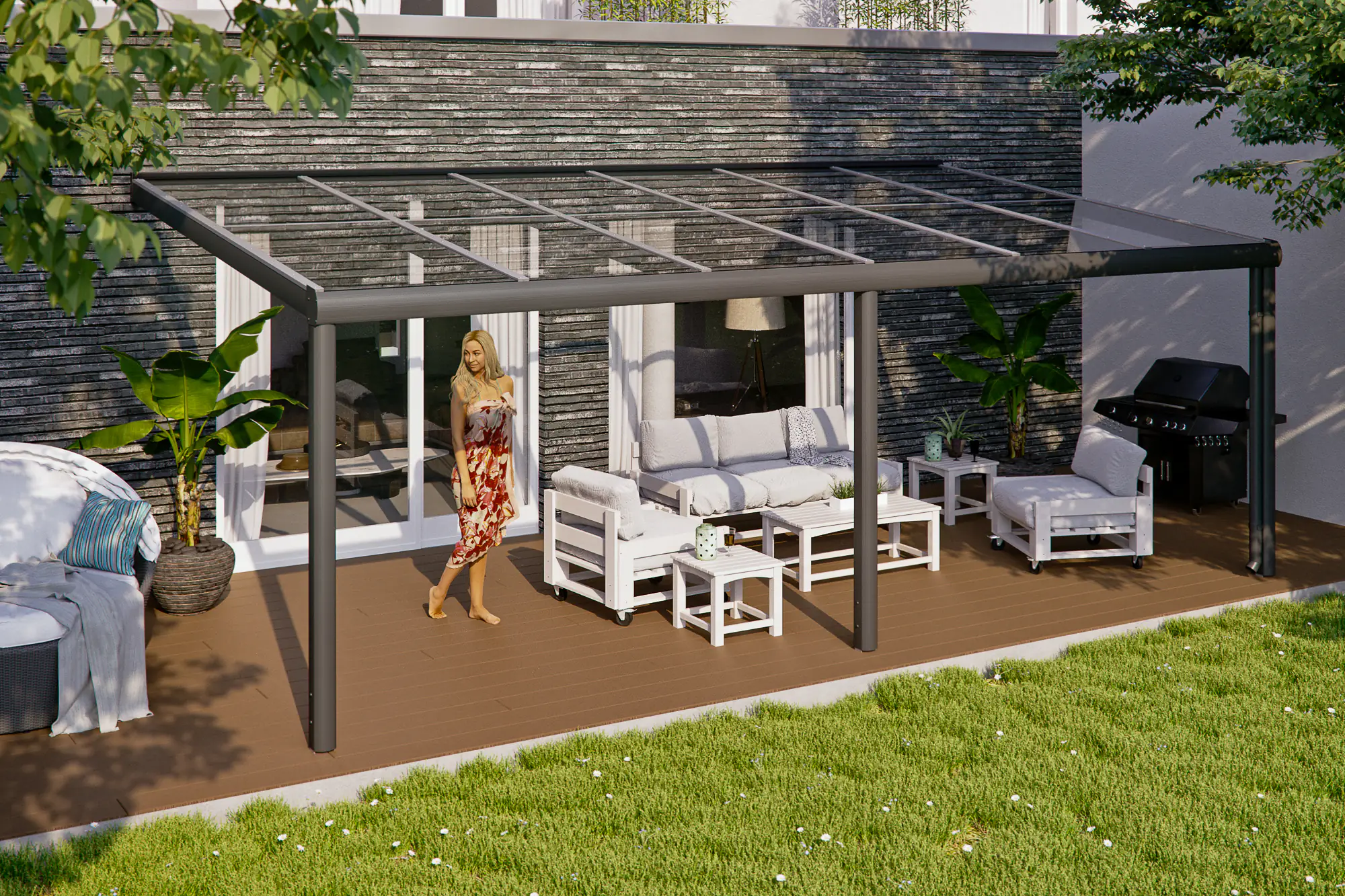 SKAN HOLZ Terrassenüberdachung Monza 648 x 257 cm, Aluminium Anthrazit