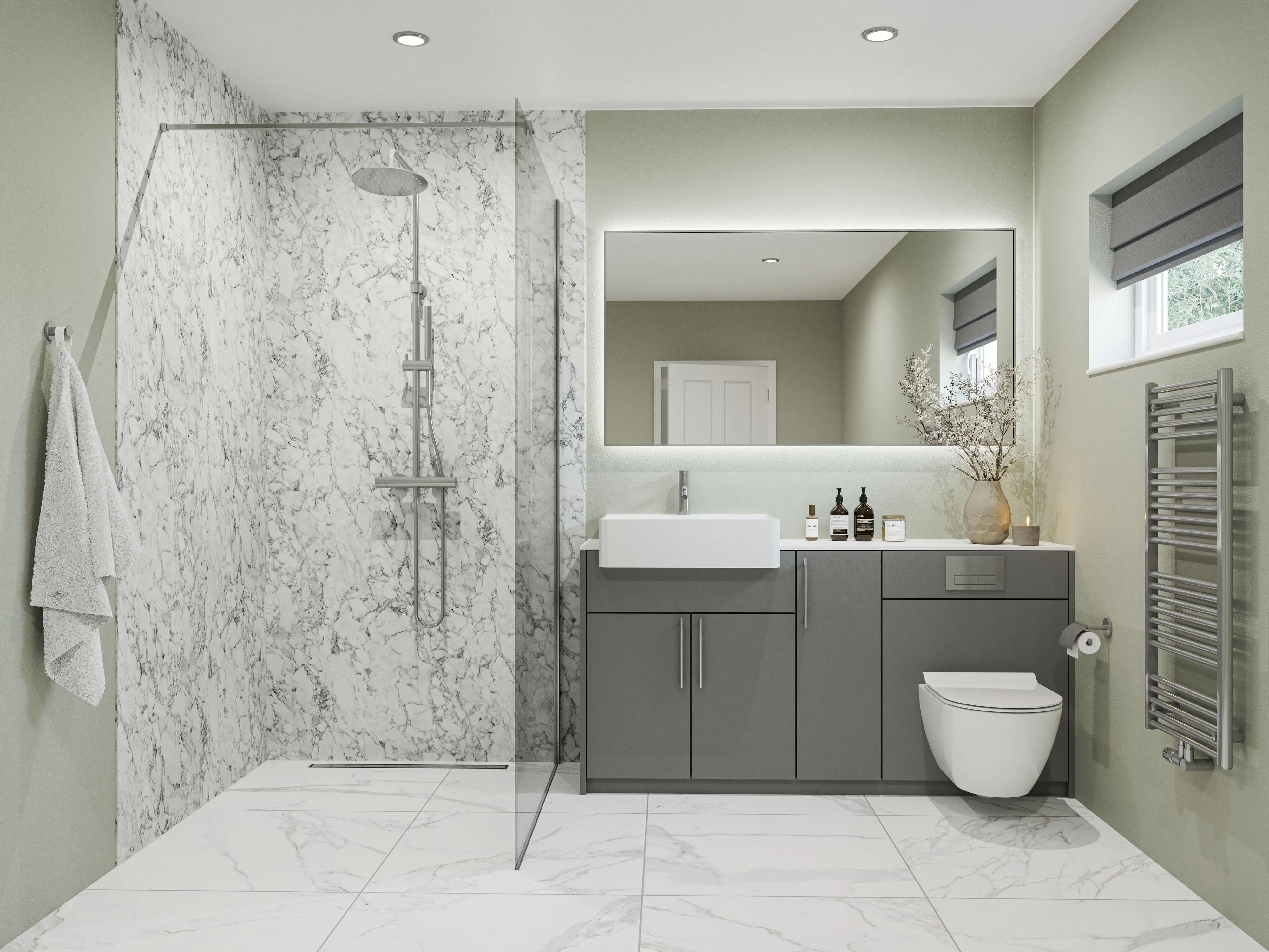 Wetwall Elite Wandpaneel  White Marble 16 x 260 cm mit abgerundeter Abschlusskante