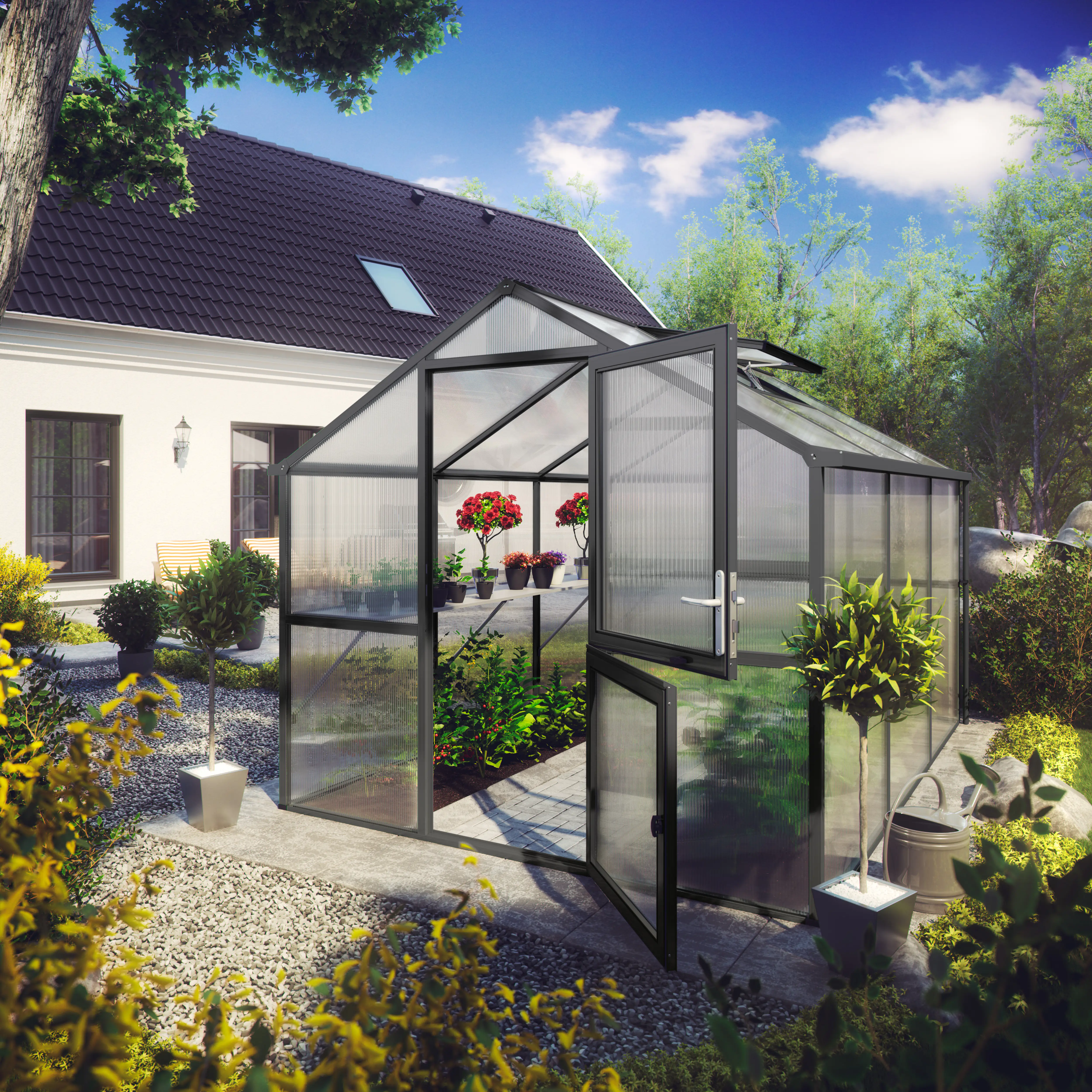 4260120342527_1 KGT Gewächshaus Tulpe III 3,23 x 2,33 x 2,15 m, anthrazit-grau