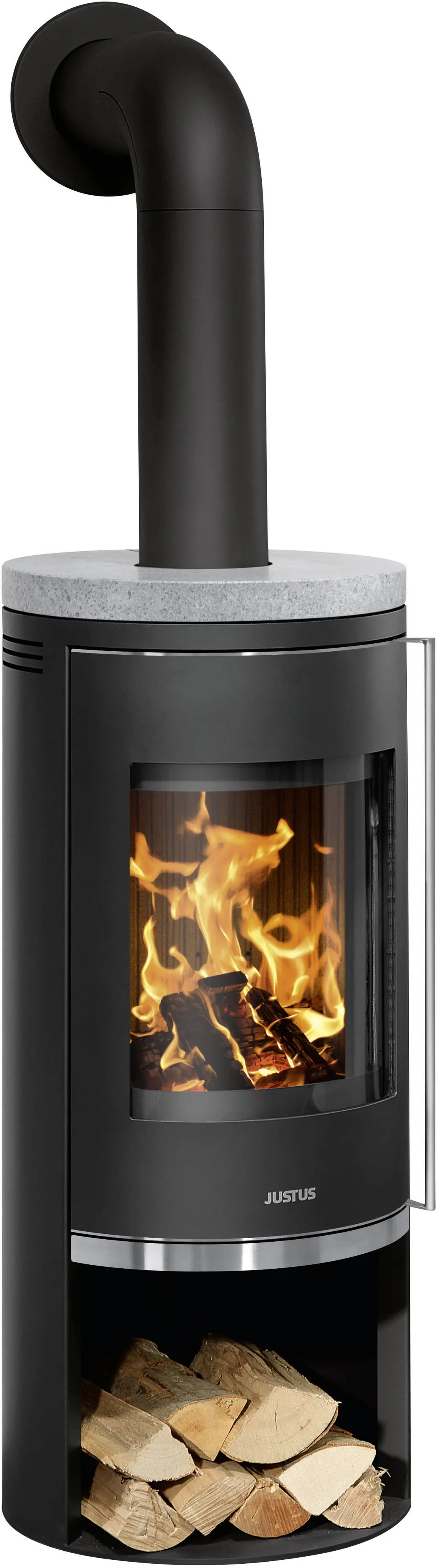 Justus Kaminofen Faro 2.0 Stahl schwarz mit Abdeckplatte Speckstein 6 kW