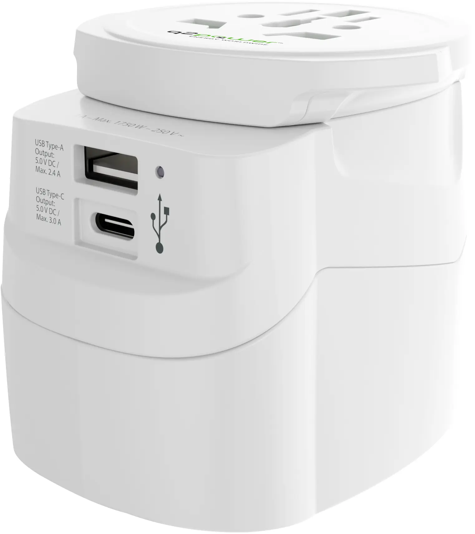Kopp Reiseadapter Light USB AC World 2-teilig weiß Kopp Reiseadapter Light USB AC World 2-teilig weiß