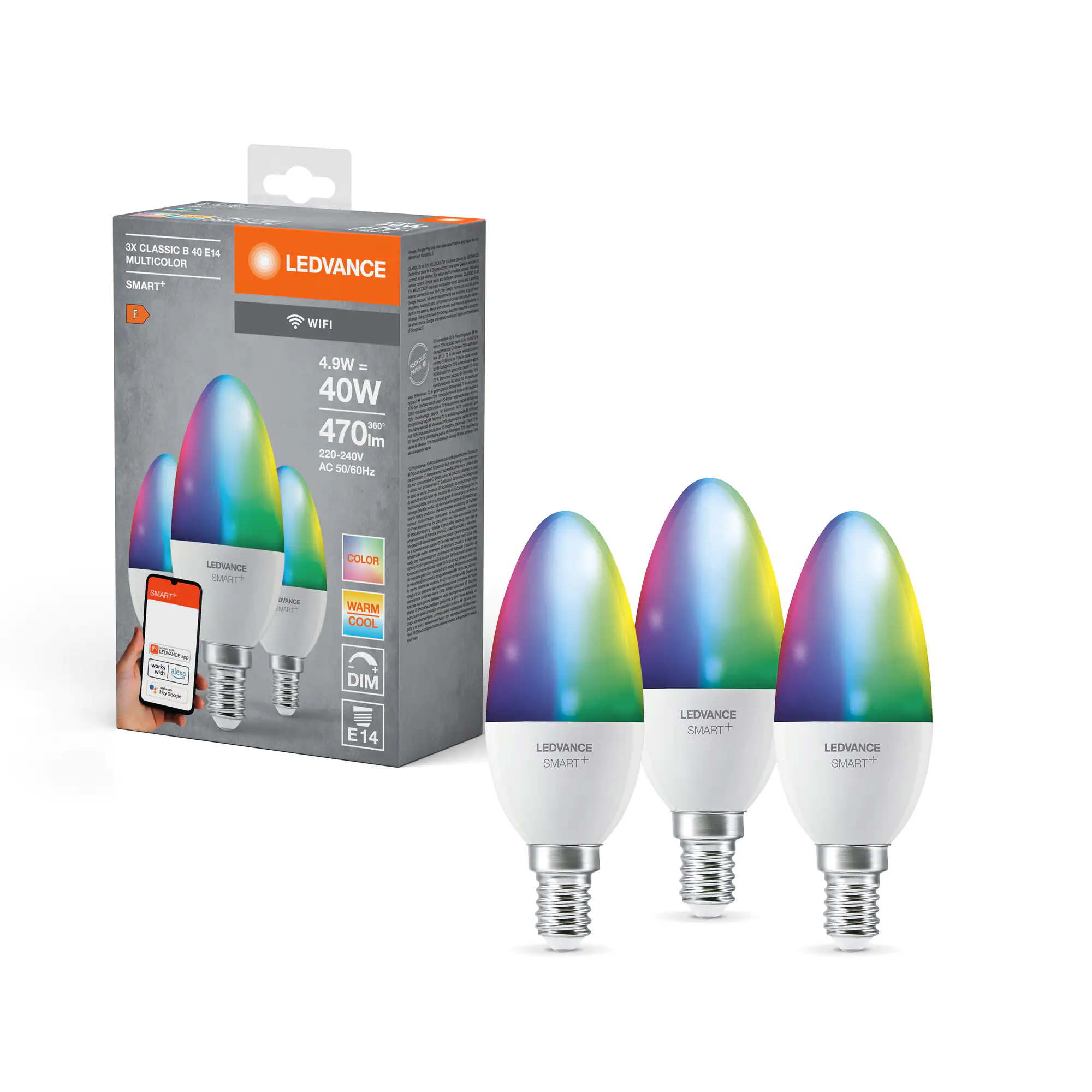 Ledvance Smart+ LED Kerzenlampe E14 4,9 W RGBW 3er Pack