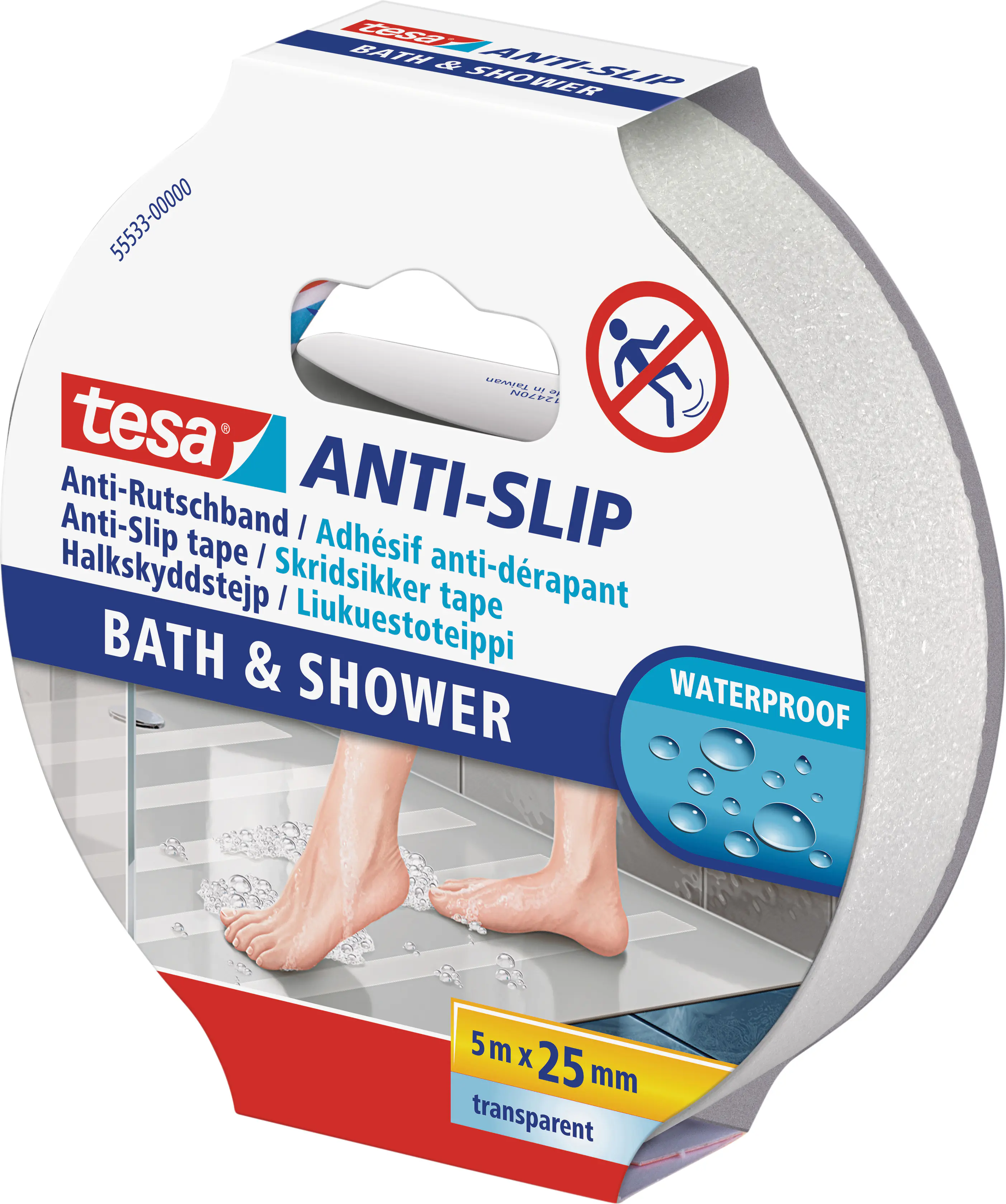 tesa Anti-Rutschband Bad & Dusche 5 m x 25 mm, transparent