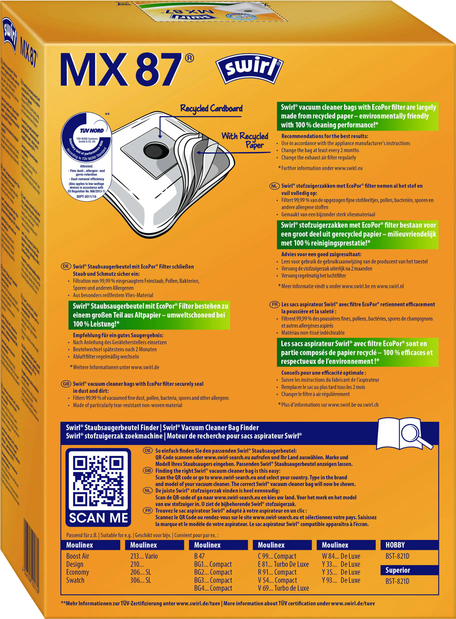 Swirl MX 87 EcoPor Staubsaugerbeutel 4 Staubbeutel + 1 Filter