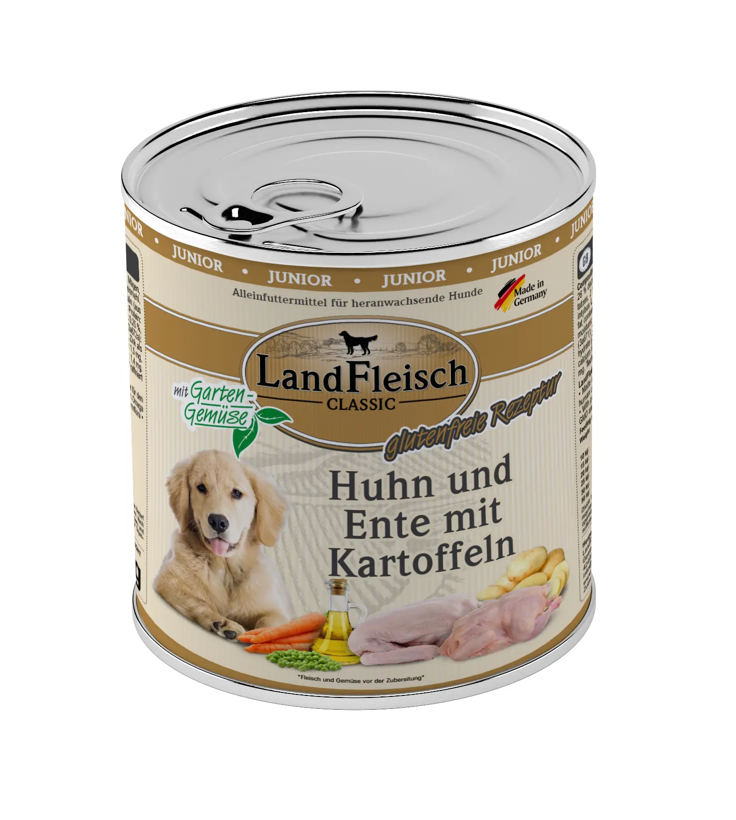 Landfleisch Classic Hundenassfutter Junior glutenfrei 800 g Huhn & Ente + Kartoffel 