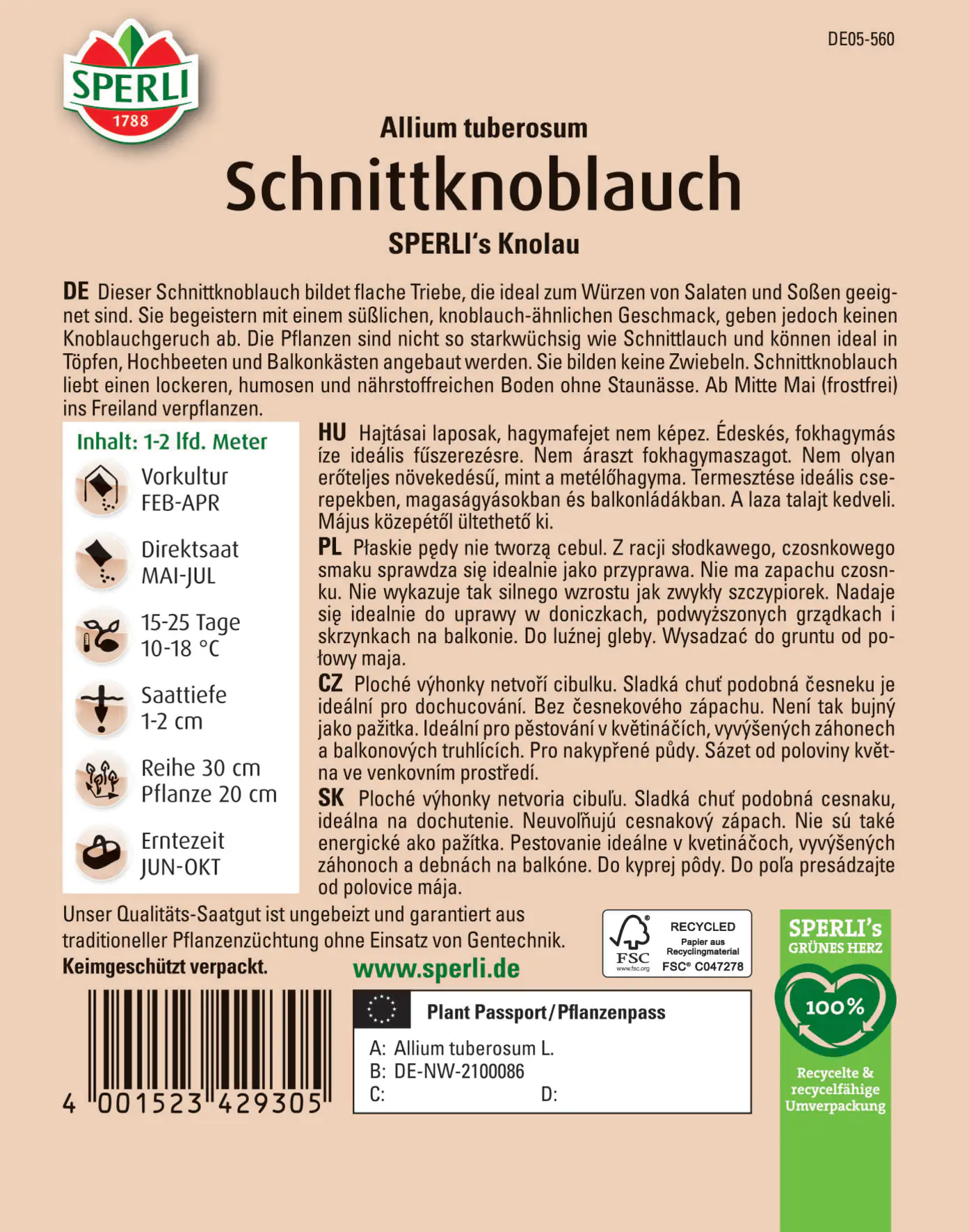 Sperli Schnittknoblauch Sperli 's Knolau Sperli Schnittknoblauch Sperli 's Knolau