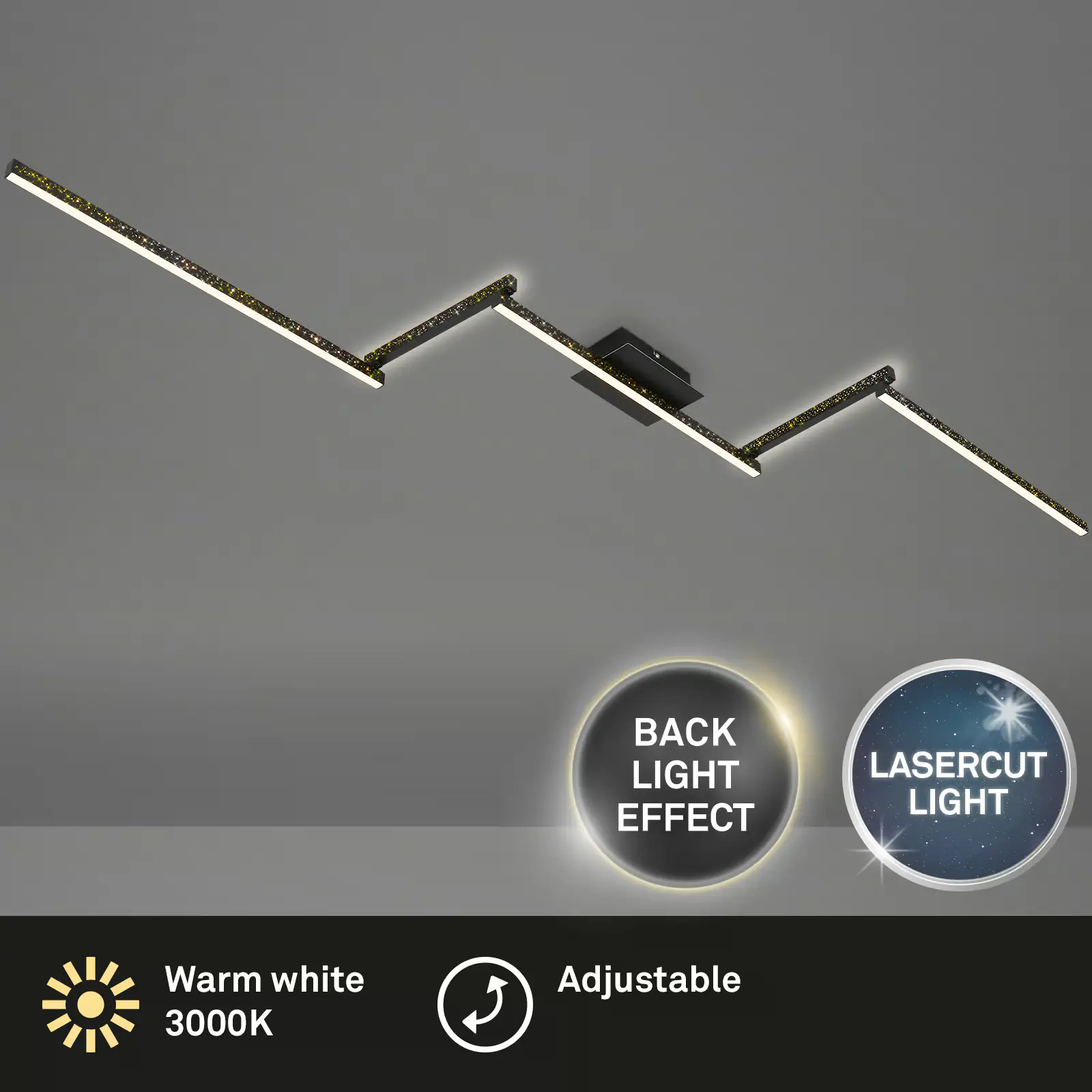 Briloner LED Deckenleuchte 227 cm, schwarz, Glitzereffekt