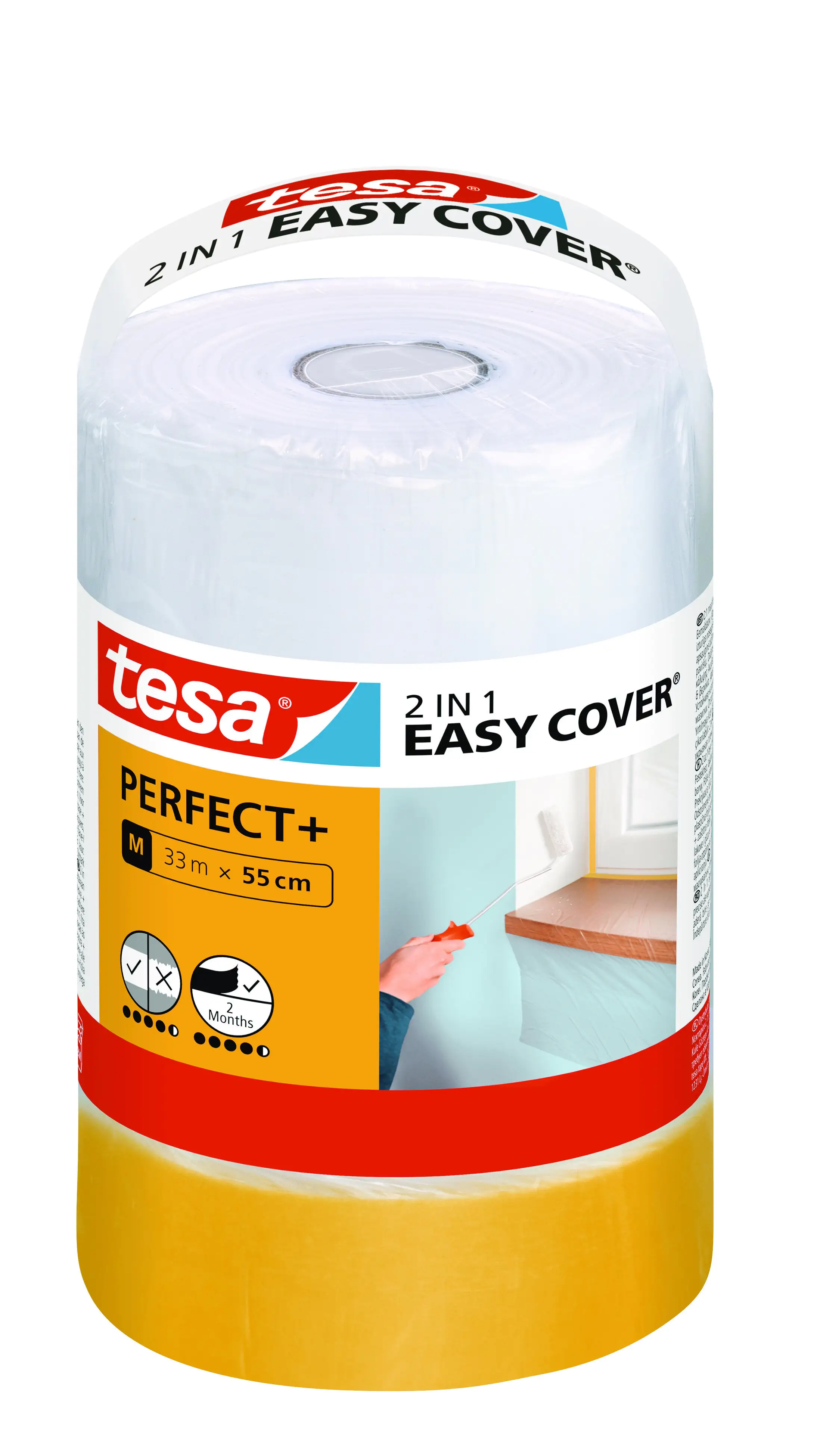tesa Abdeckfolie Easy Cover Perfect + Nachfüllrolle M, 33 m x 55 cm