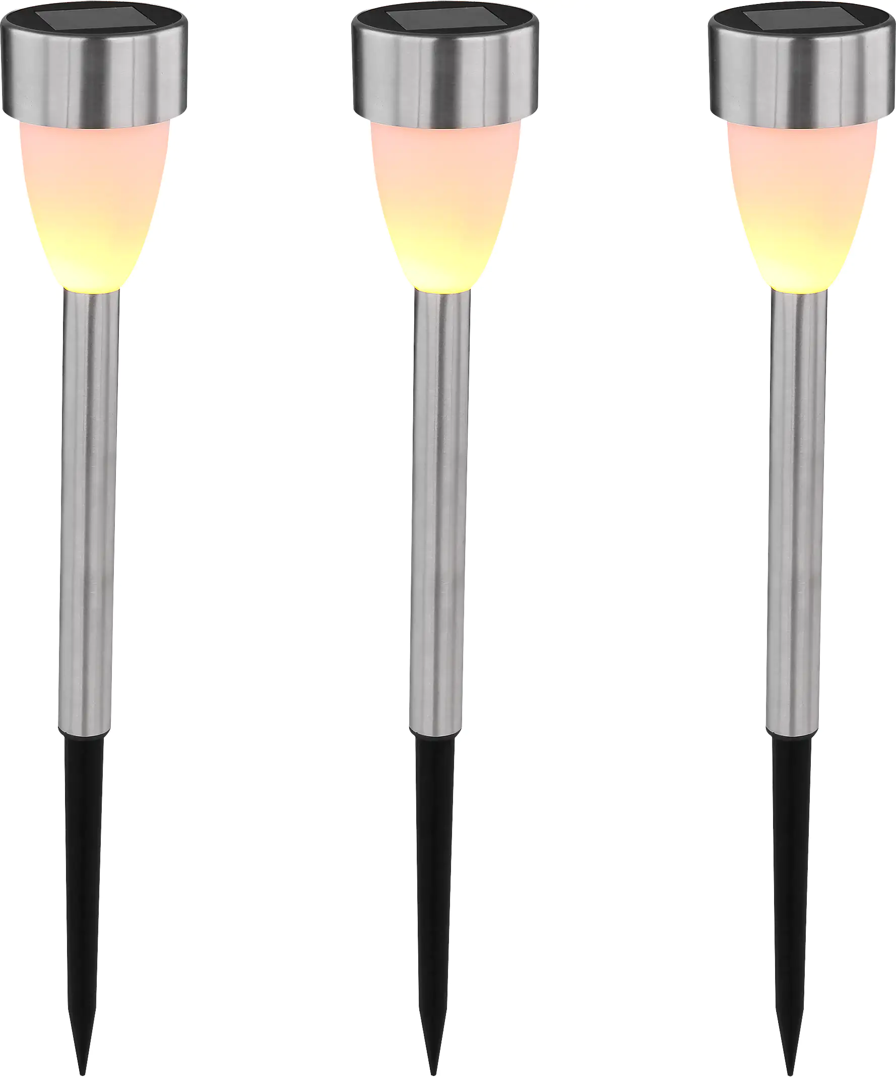 9007371390939 Globo Lighting LED Solarleuchte mit Flacker-Effekt Edelstahl 3er Set