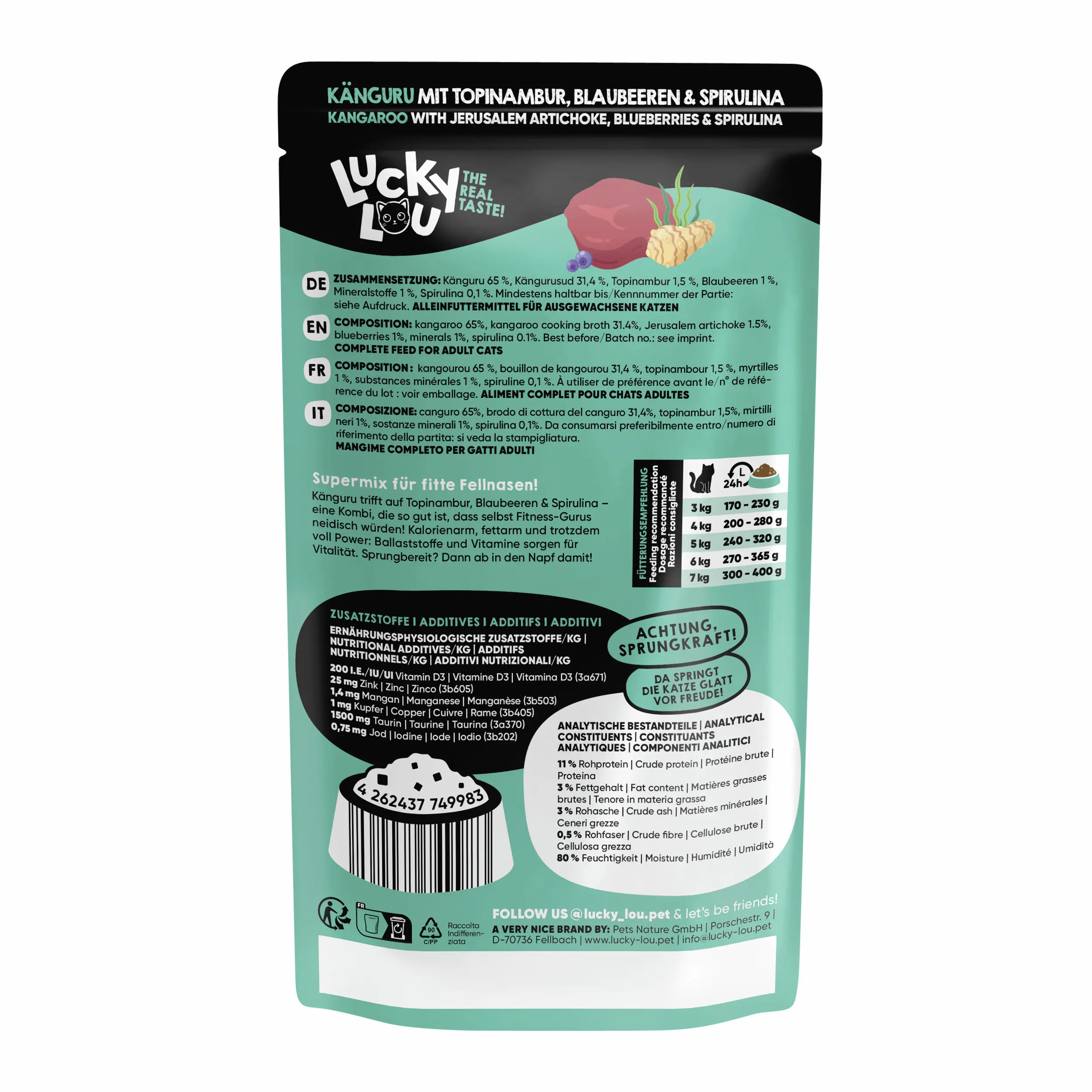Lucky Lou SuperMono Katzennassfutter Adult getreidefrei 125 g Känguru