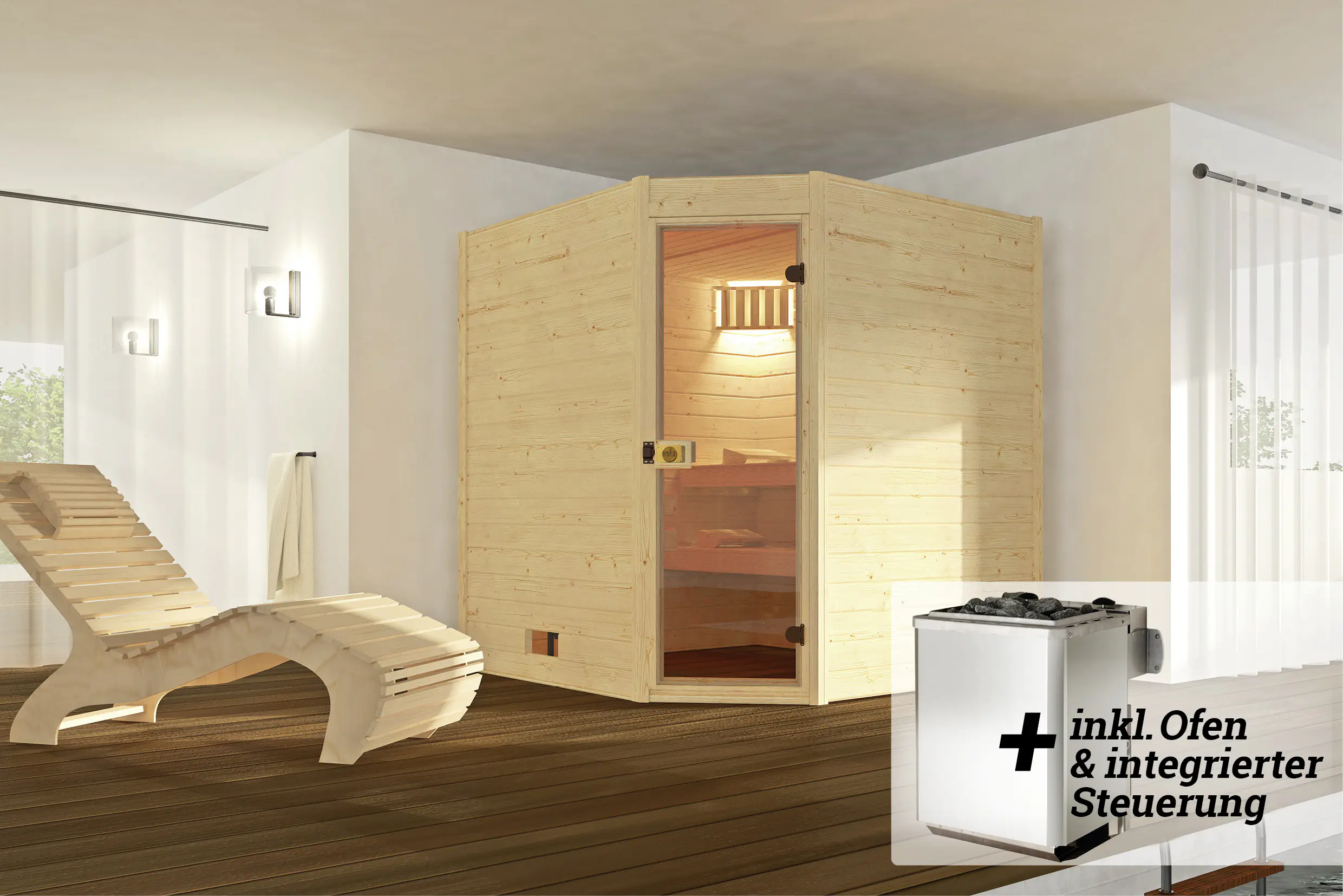 Weka Massivholz-Sauna Valida Eck Gr. 2 Sparset 9,0 kw OS