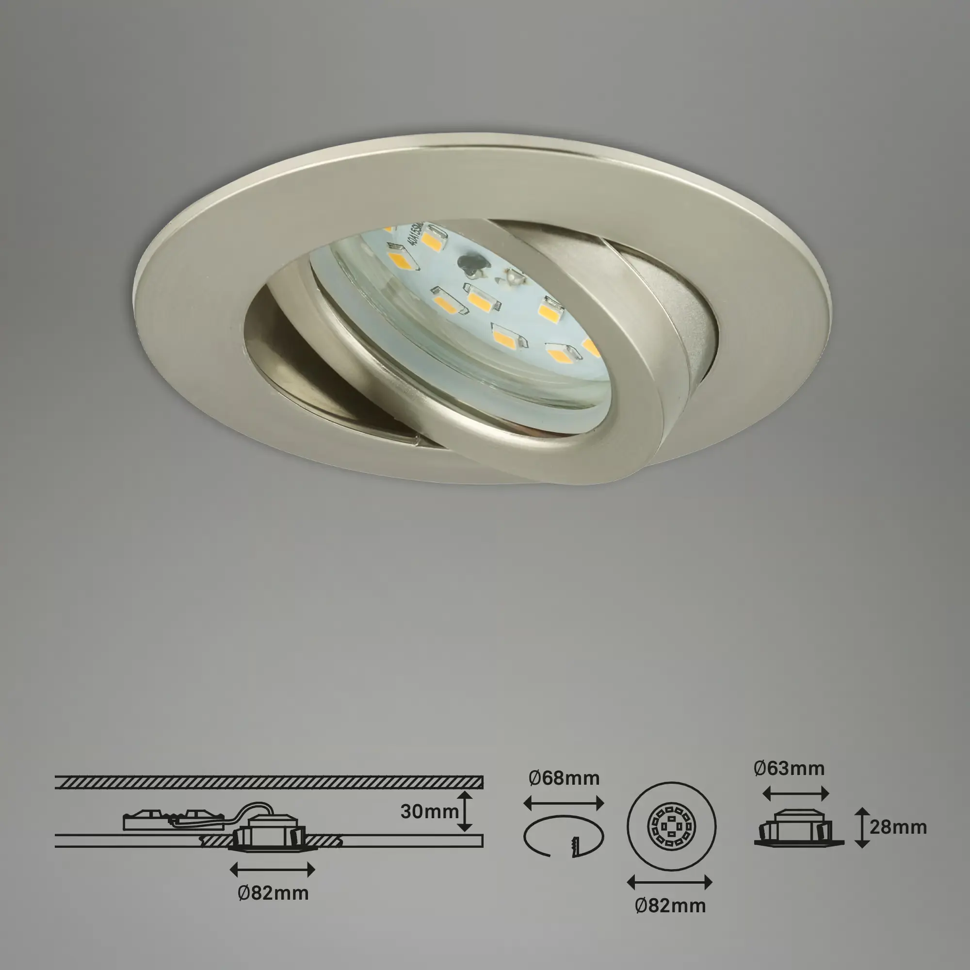 Briloner LED Einbauleuchten Attach 3er Pack, 5,5 W, warmweiß matt-nickel Briloner LED Einbauleuchten Attach 3er Pack, 5,5 W, warmweiß matt-nickel