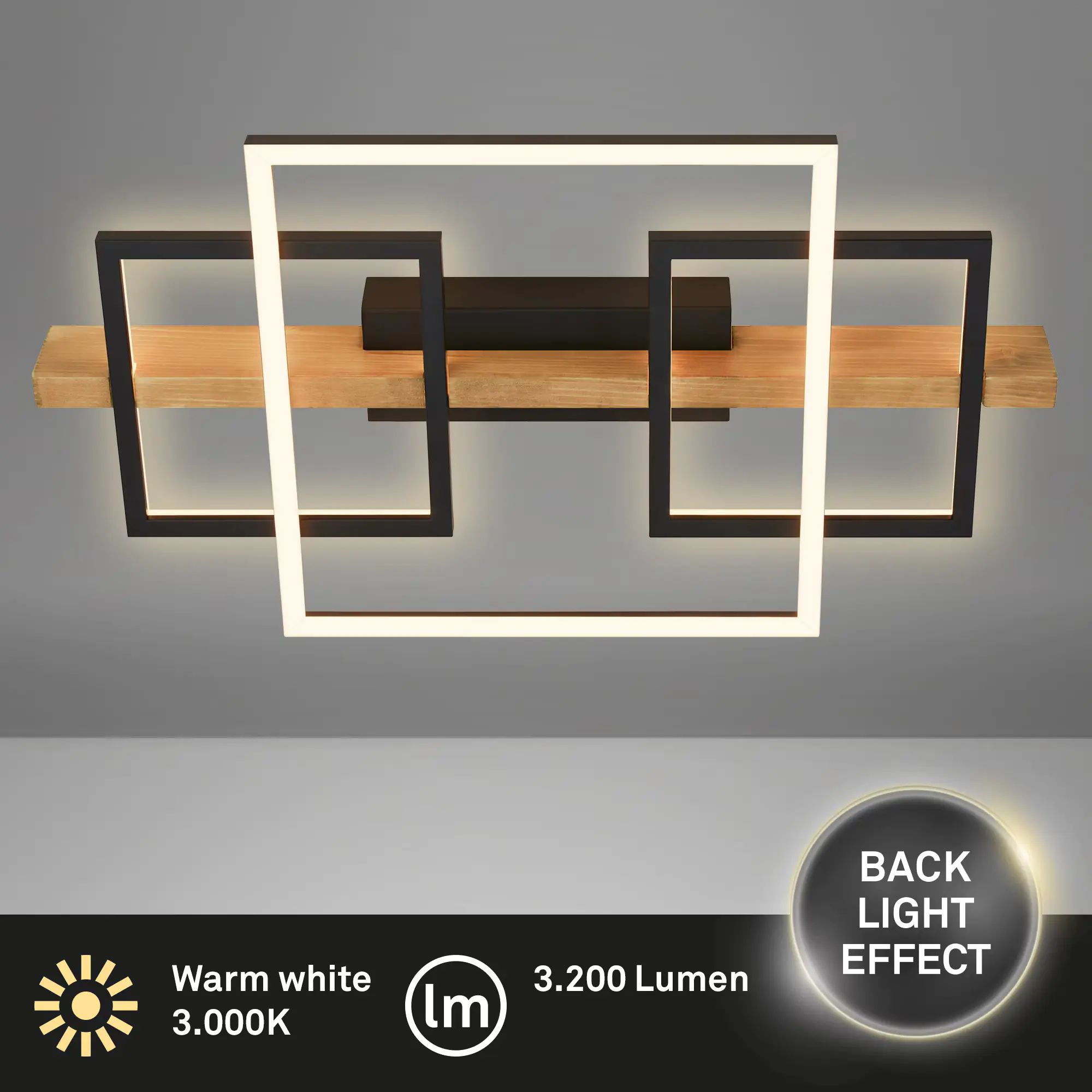 Briloner LED Deckenleuchte CADRE  schwarz Holz 32W