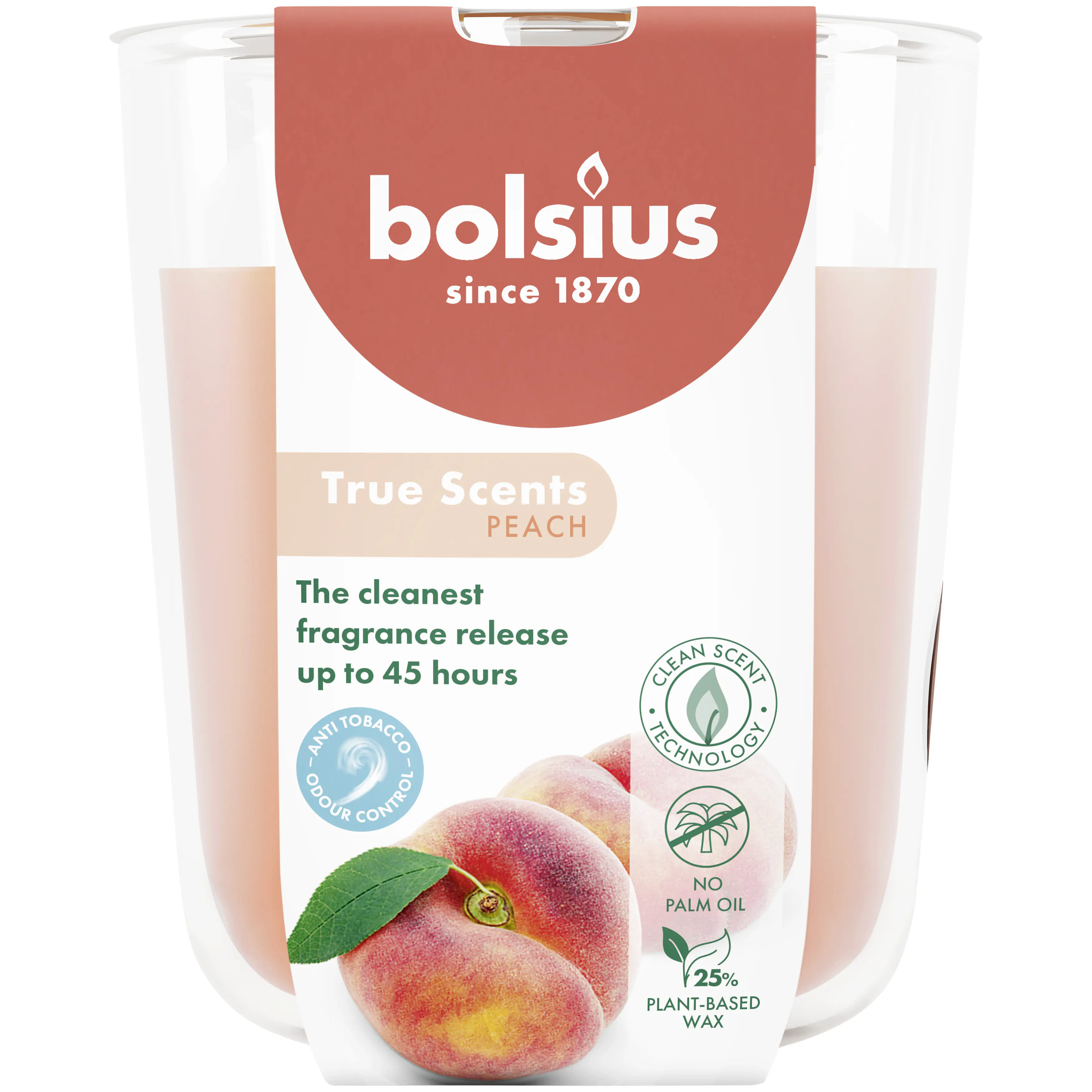 Bolsius Duftkerze im Glas true scents Ø 8,5 x 9,7 cm pfirsich