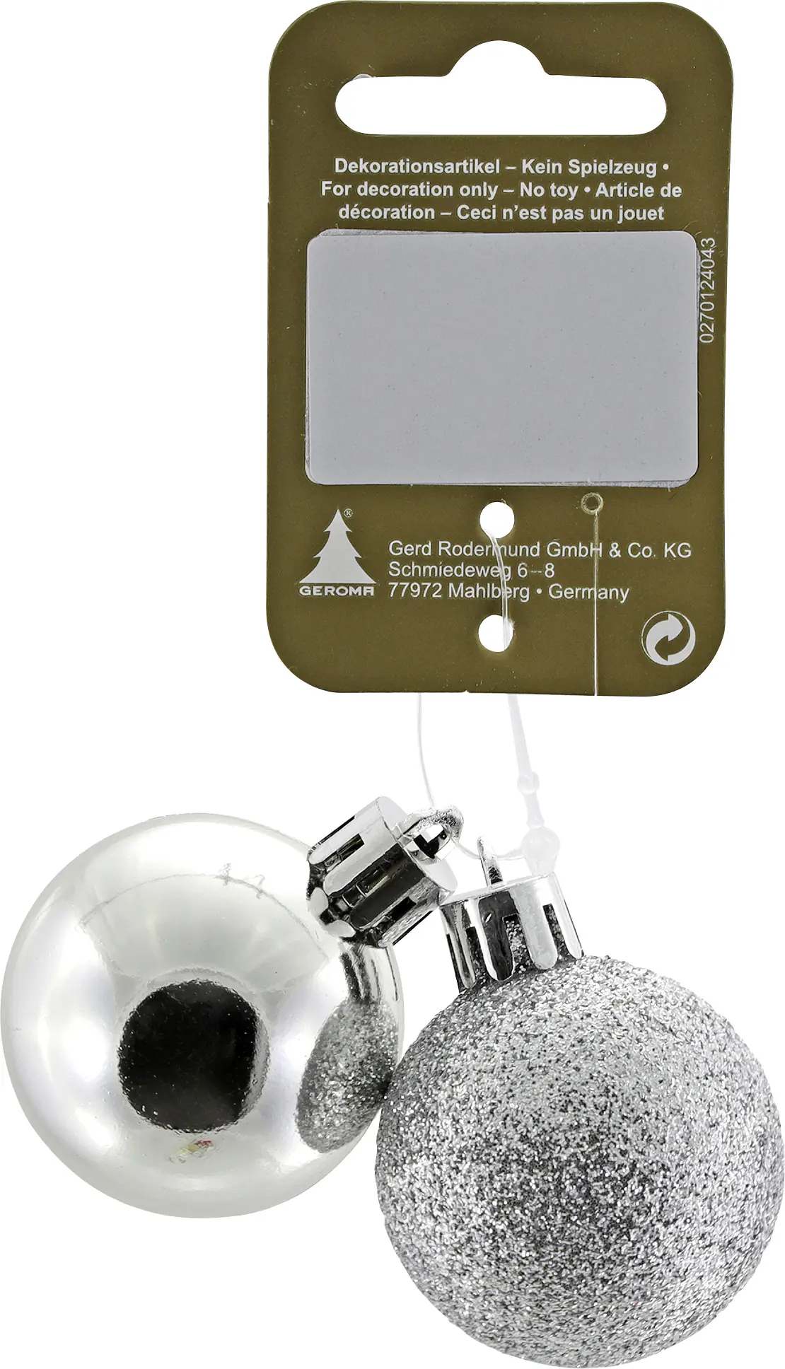 Weihnachtskugeln aus Kunststoff Ø 4 cm silber 2 Stück