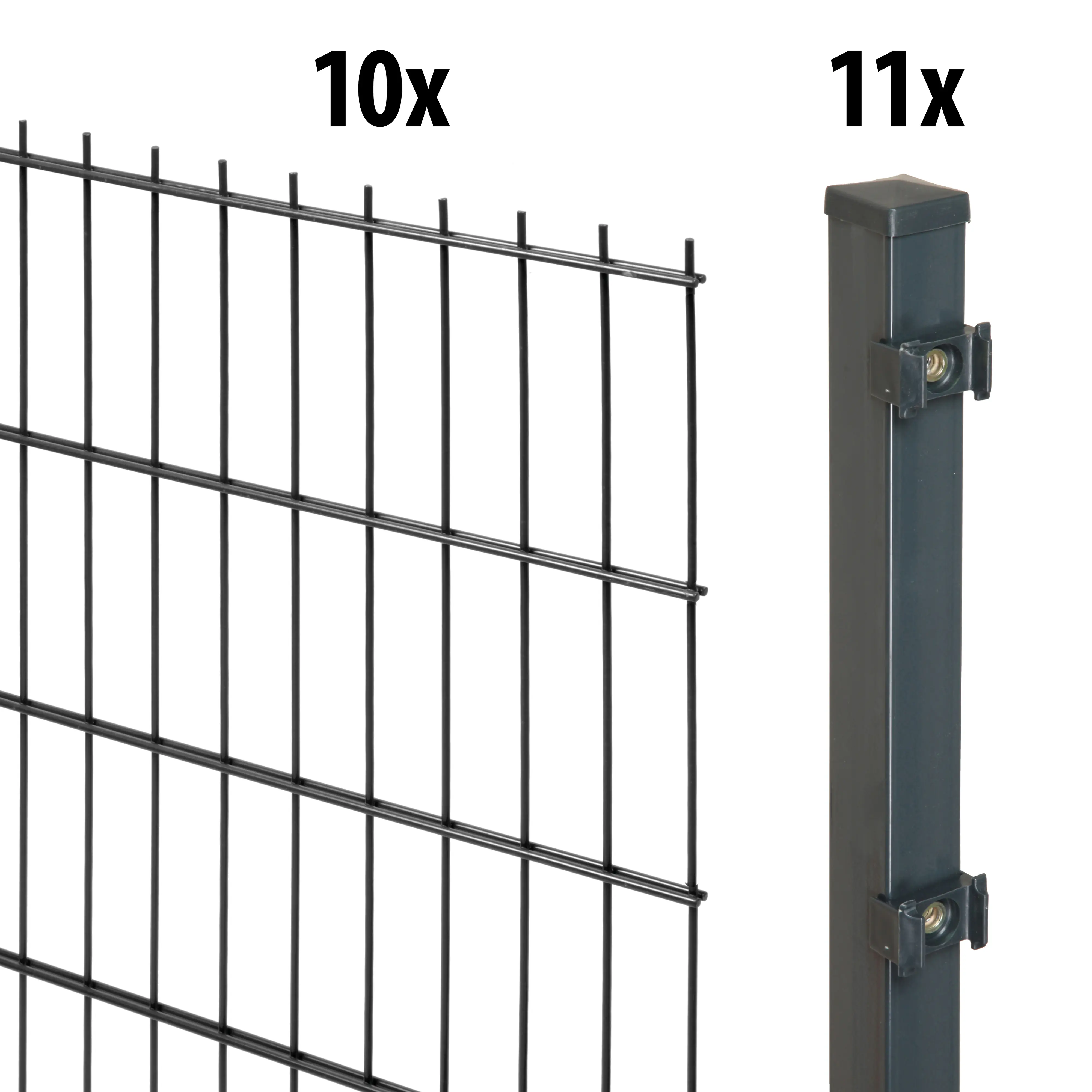 Floraworld Doppelstabmatten-Zaun Set 20 m 201 x 183 cm inkl. 11 Pfosten 240 cm anthrazit