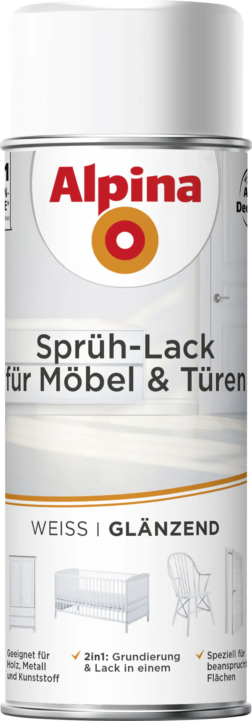 4001244765188 Alpina Sprühlack für Möbel & Türen 400 ml weiß glänzend