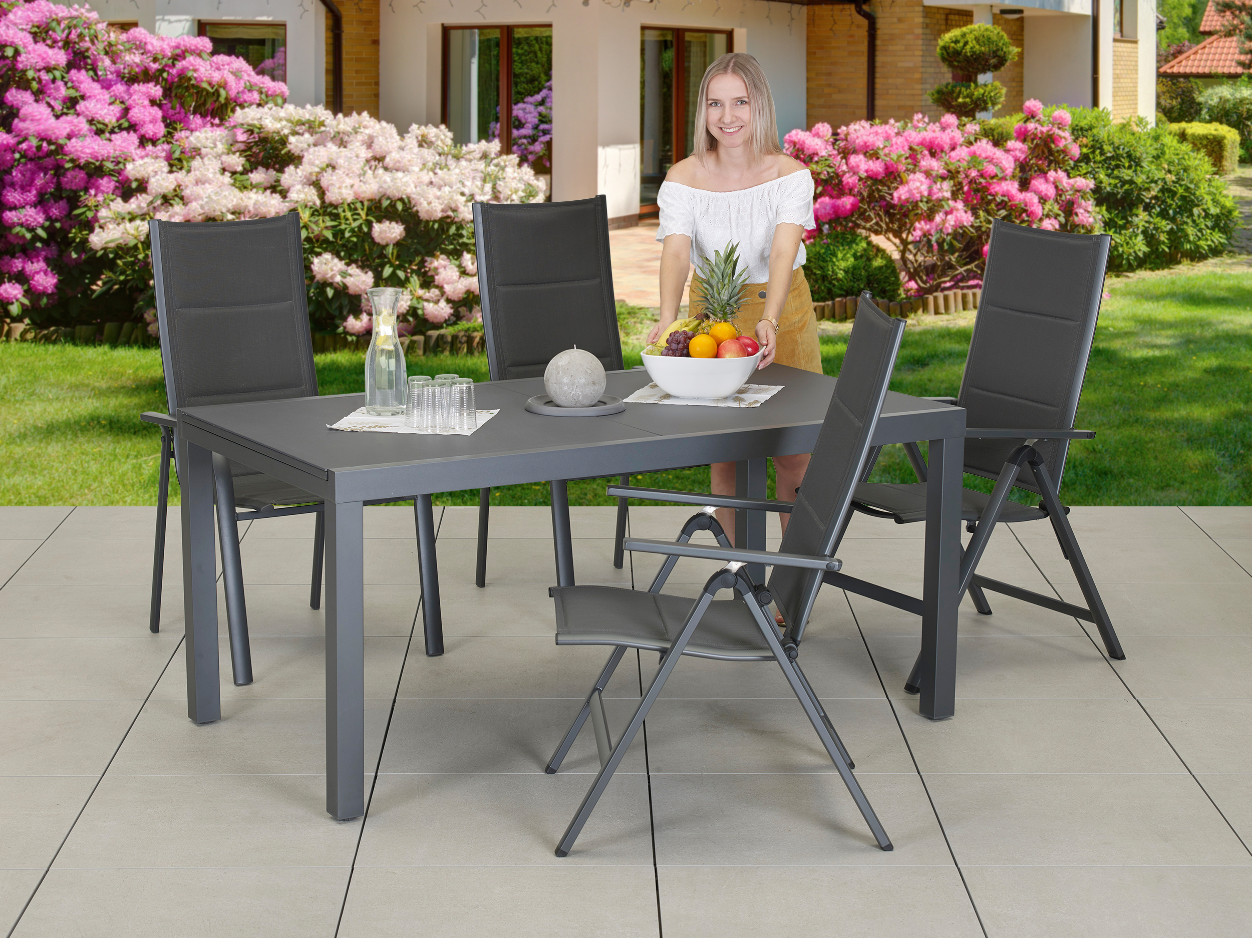 Primaster Gartentisch Fano 160/210 x 90 x 74 cm, rechteckig, anthrazit Primaster Gartentisch Fano 160/210 x 90 x 74 cm, rechteckig, anthrazit