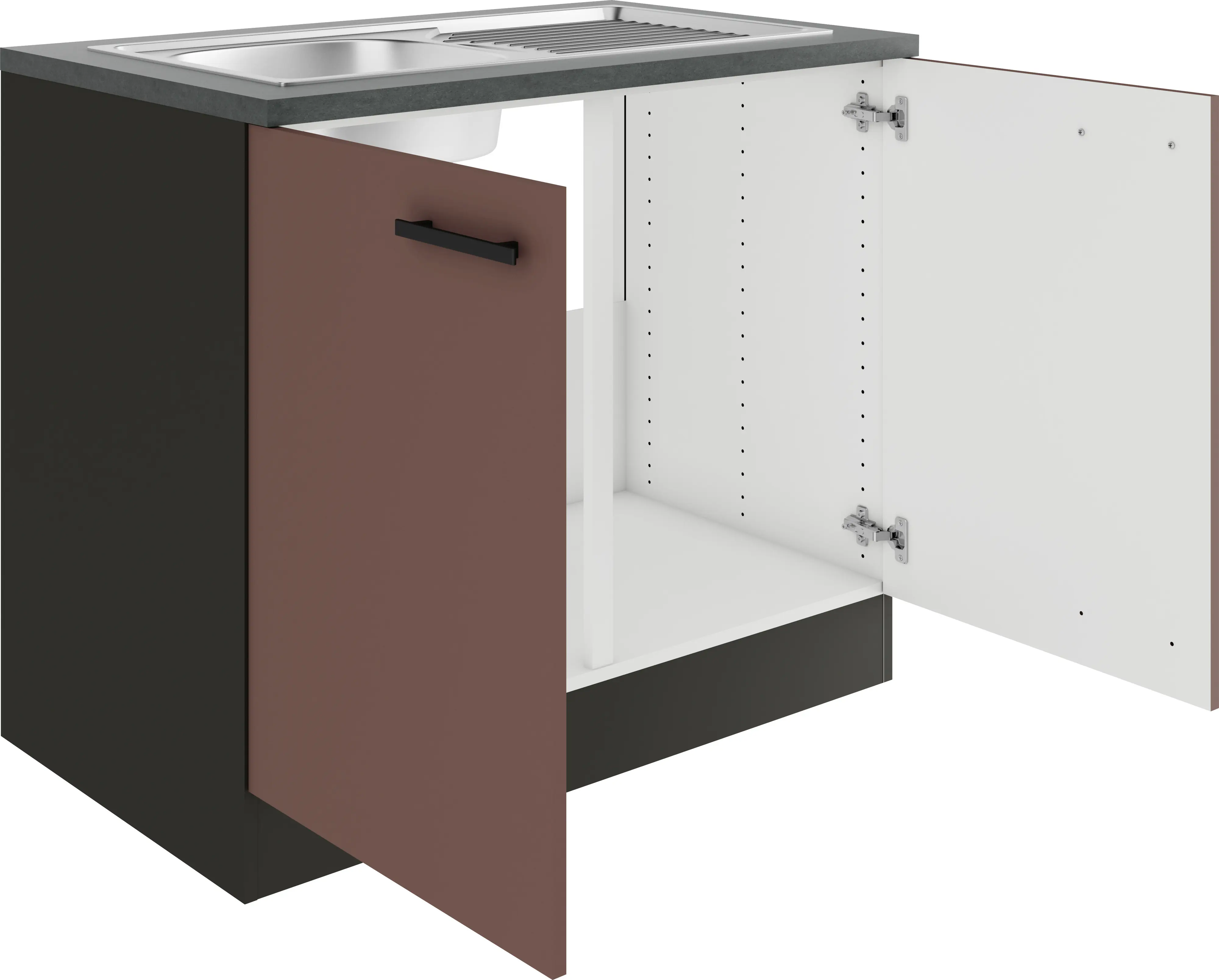 Optifit Spülenunterschrank Nizza 407 rostrot/anthrazit matt 100 cm