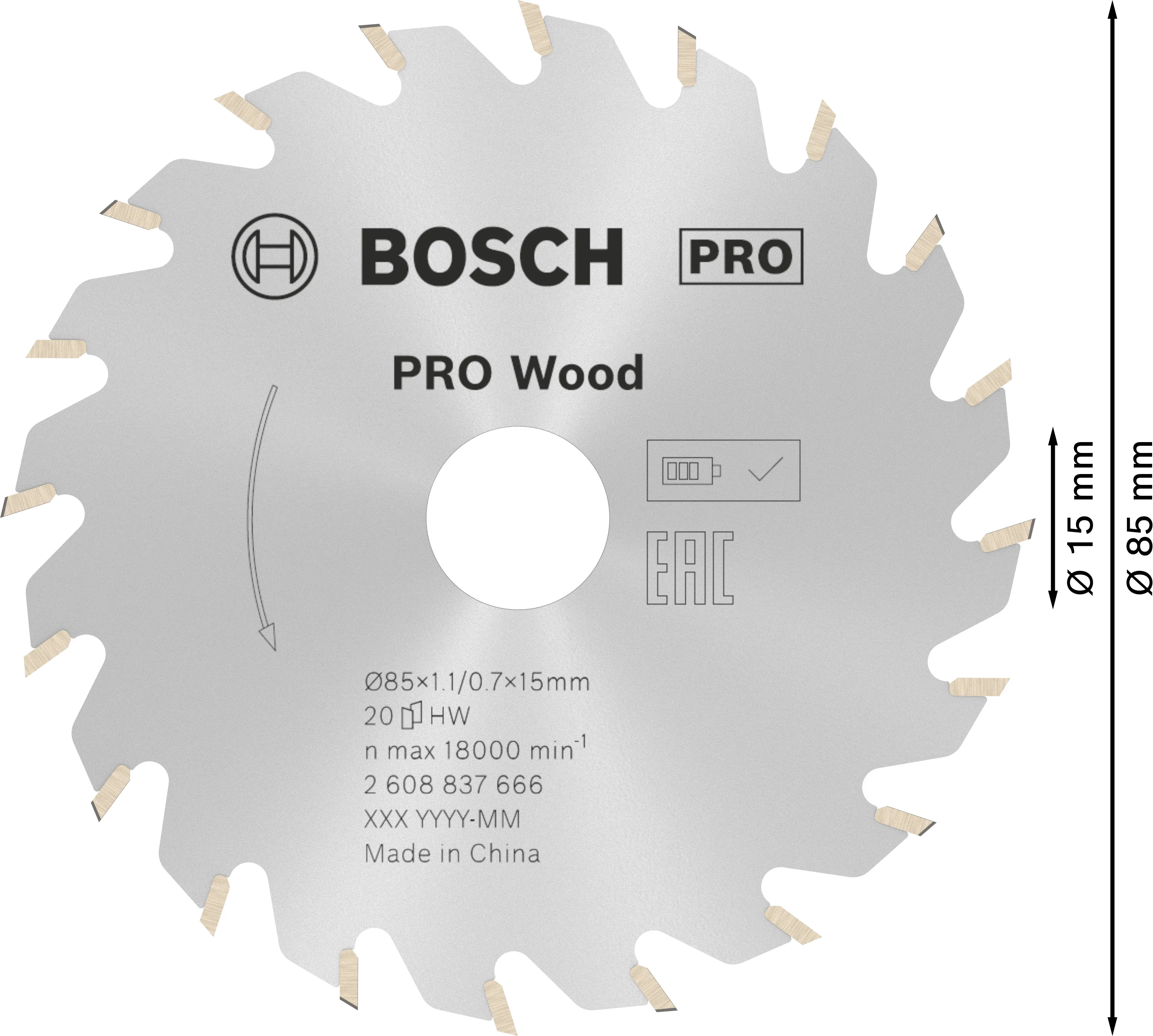 Bosch PRO Wood cordless Kreissägeblatt 85 x 1,1 x 15 mm