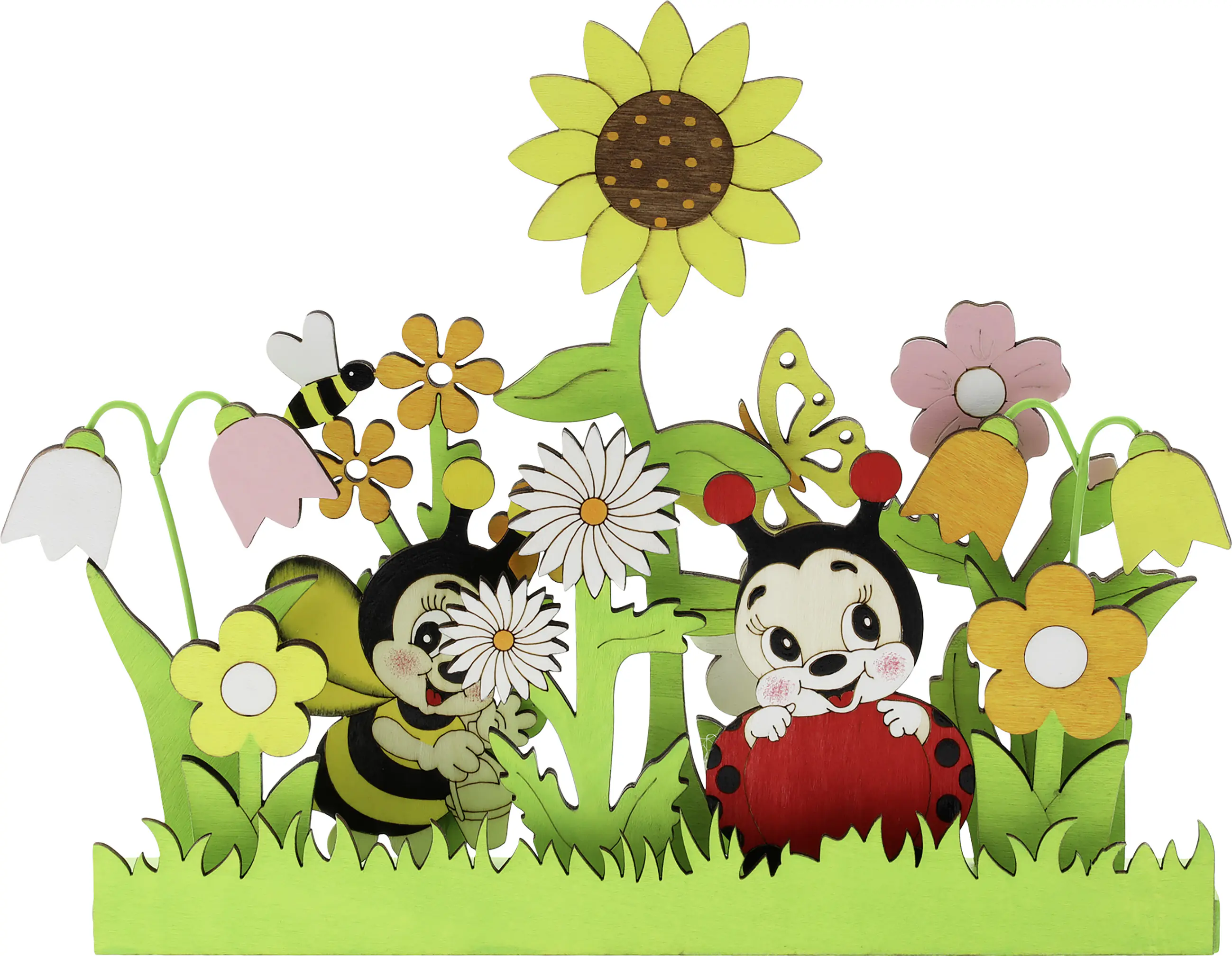 Dekoaufsteller Blumen und Käfer Holz 40 x 21 cm bunt