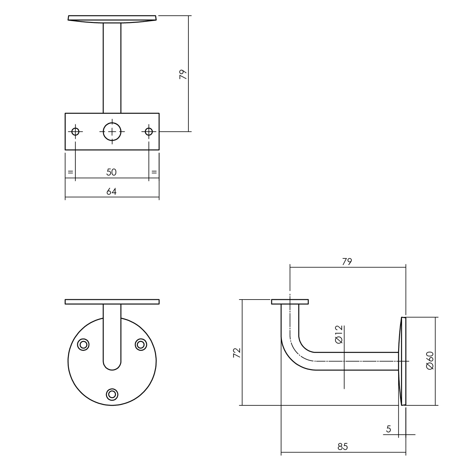 Intersteel Geländerhalter Edelstahl gebürstet mit Schraublöcher und Auflage