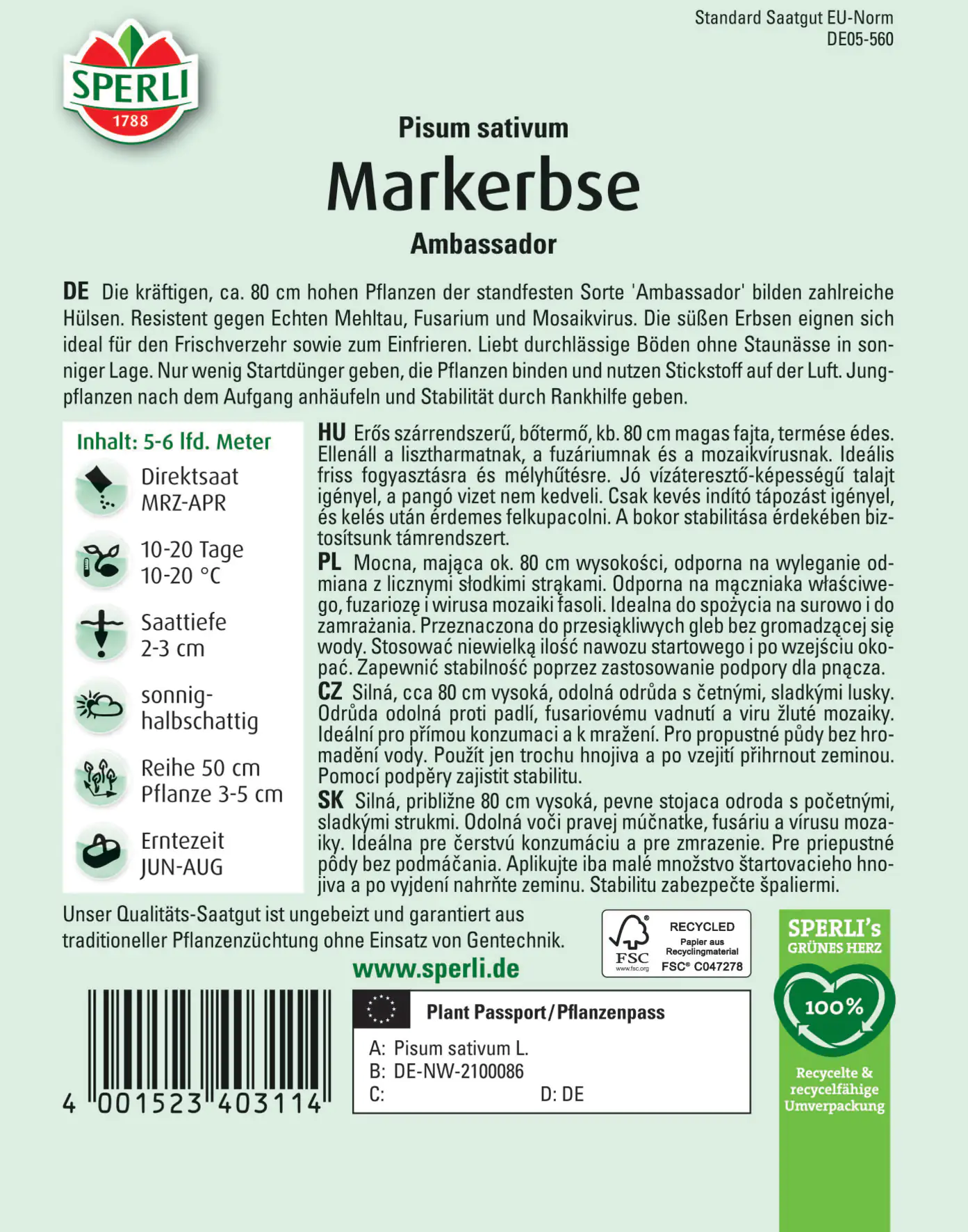 Sperli Markerbse Ambassador