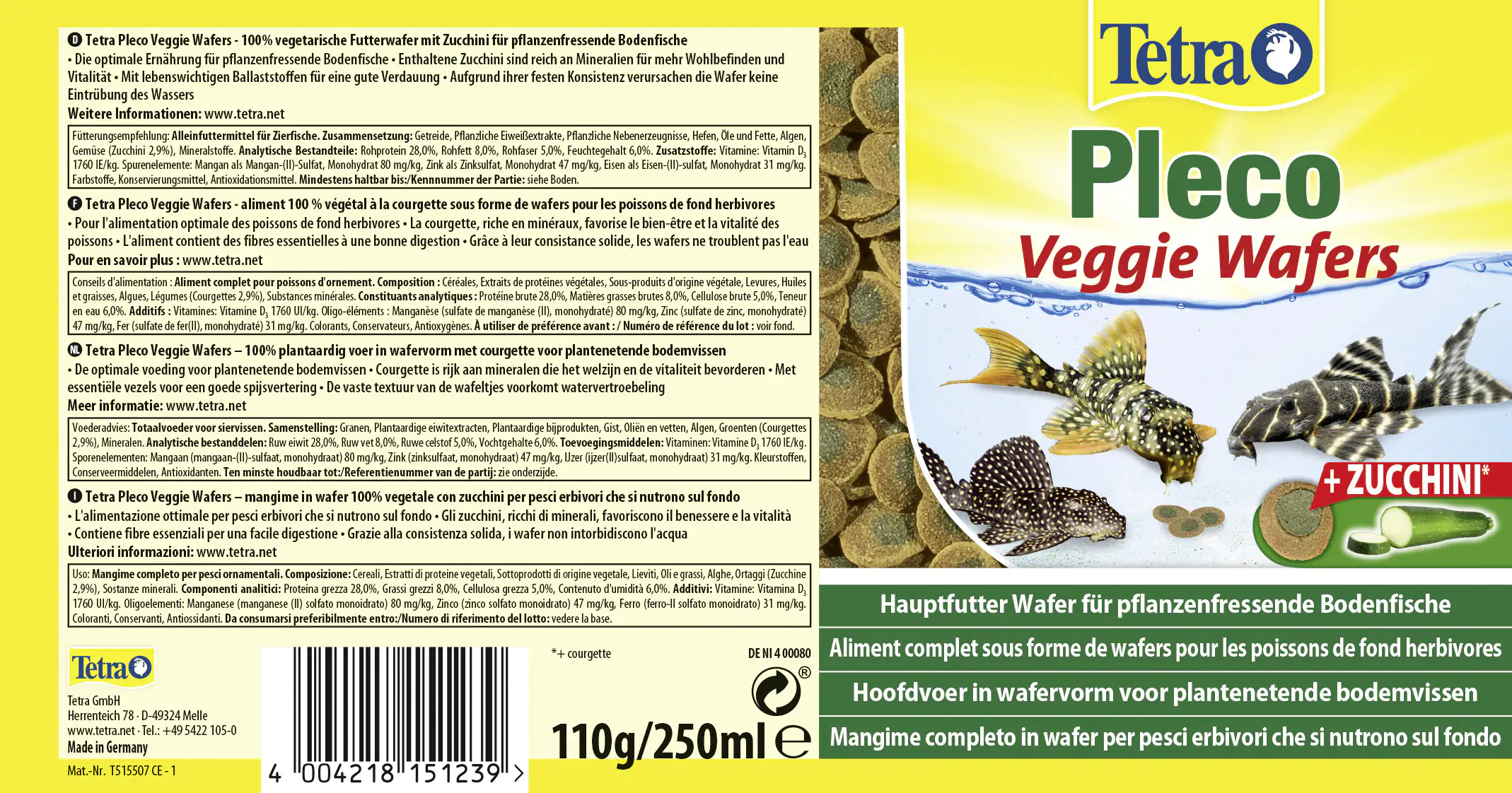 Tetra Pleco Veggie Wafers 250 ml Tetra Pleco Veggie Wafers 250 ml