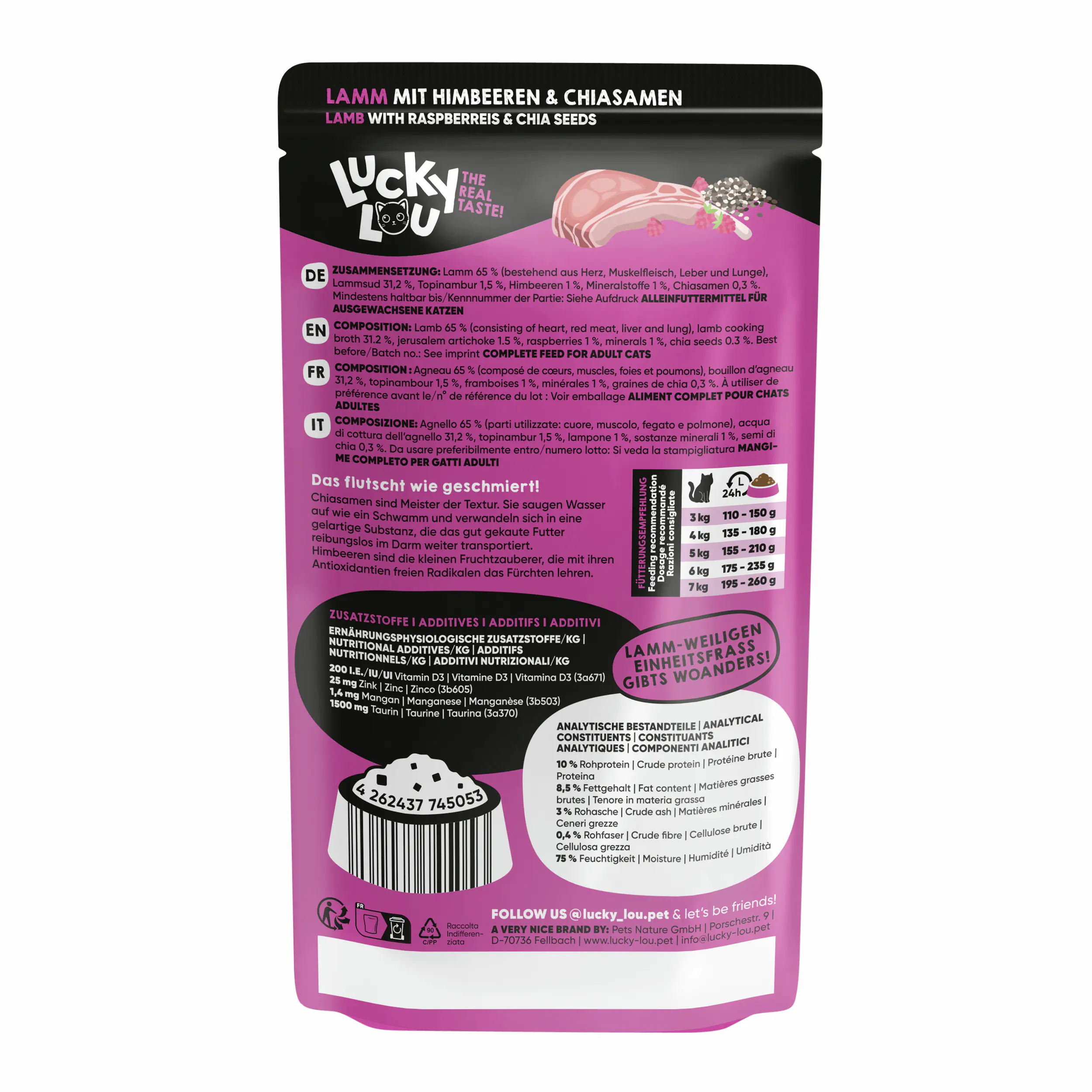 Lucky Lou SuperMono Katzennassfutter Adult getreidefrei 125 g Lamm