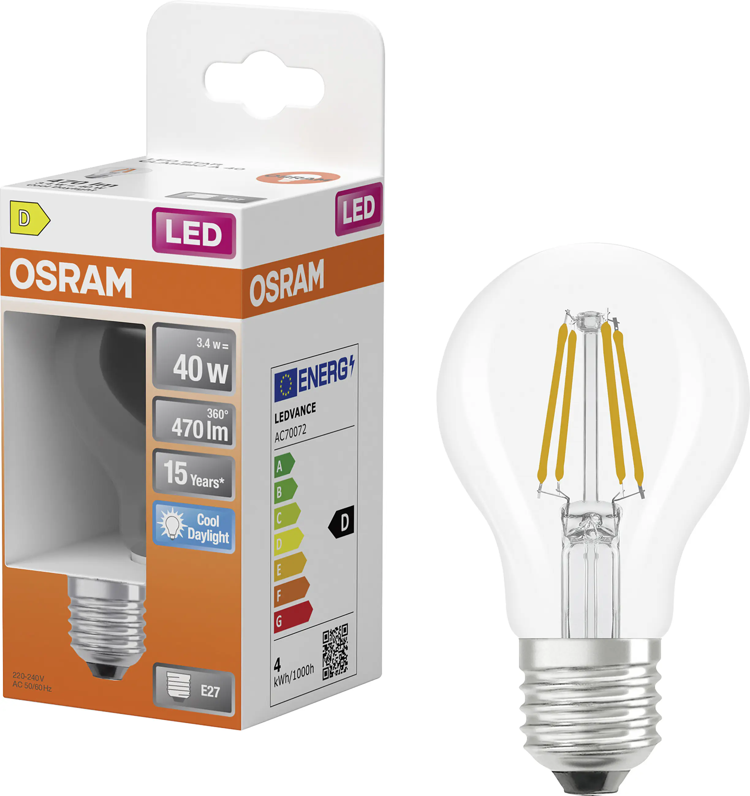 Osram LED Leuchtmittel E27 Star Classic 3,4W klar kaltweiß