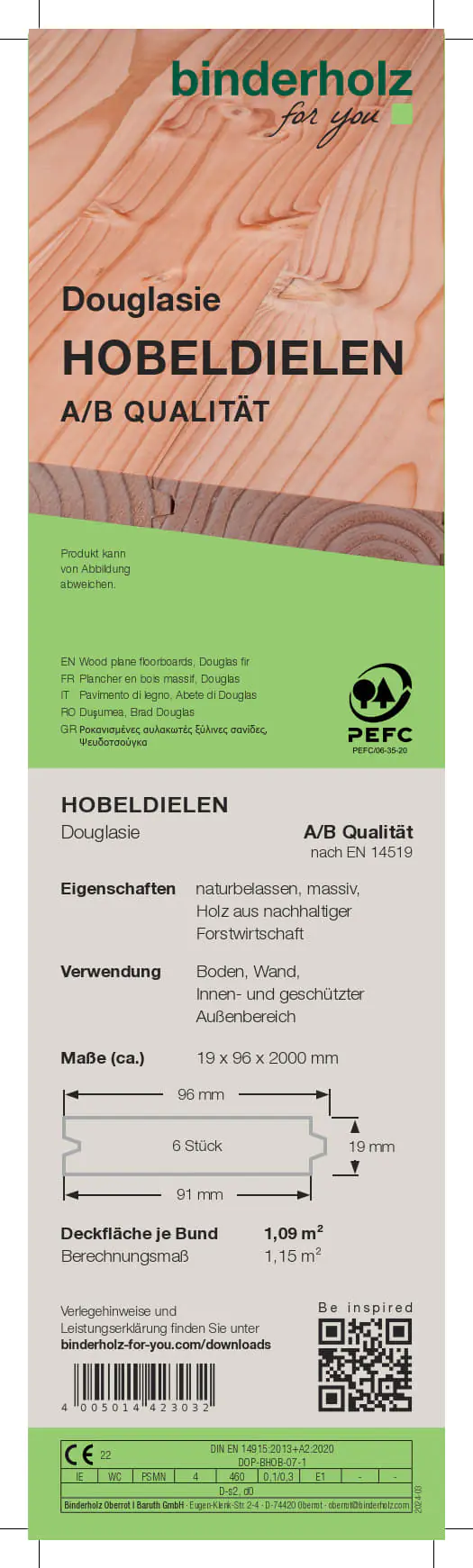 Hobeldiele Douglasie 200 x 9,6 cm 19 mm gehobelt Hobeldiele Douglasie 200 x 9,6 cm 19 mm gehobelt