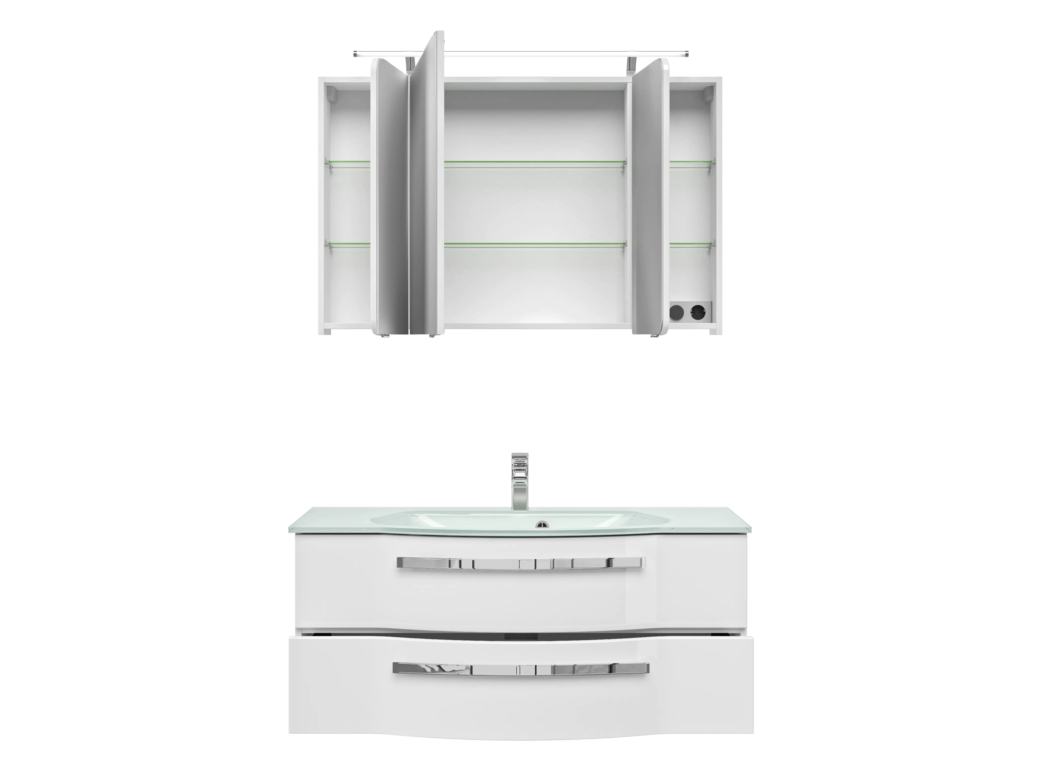 4017026103048_3 Pelipal Badmöbel-Set 4005 Lack polarweiß Hgl mit Glas-Waschtisch + LED-Leuchte 120 cm