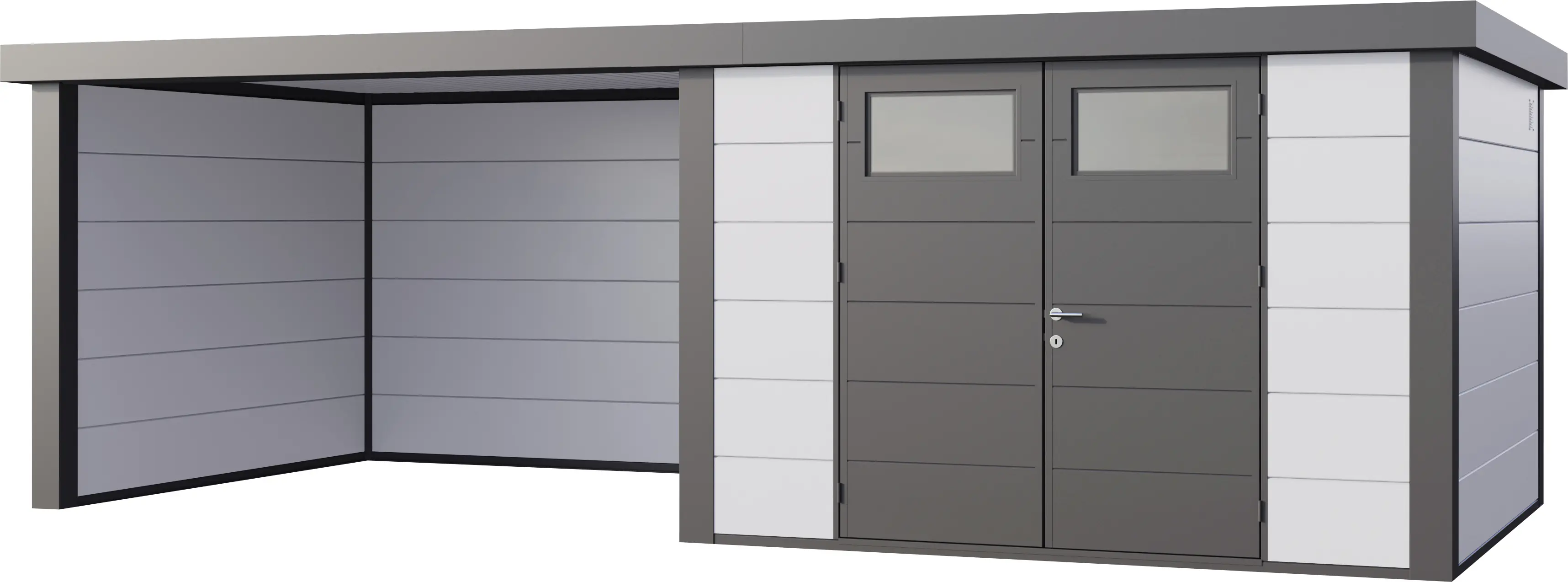 Telluria Gerätehaus Classico Lounge L 3330 links weiß 672 x 298 cm