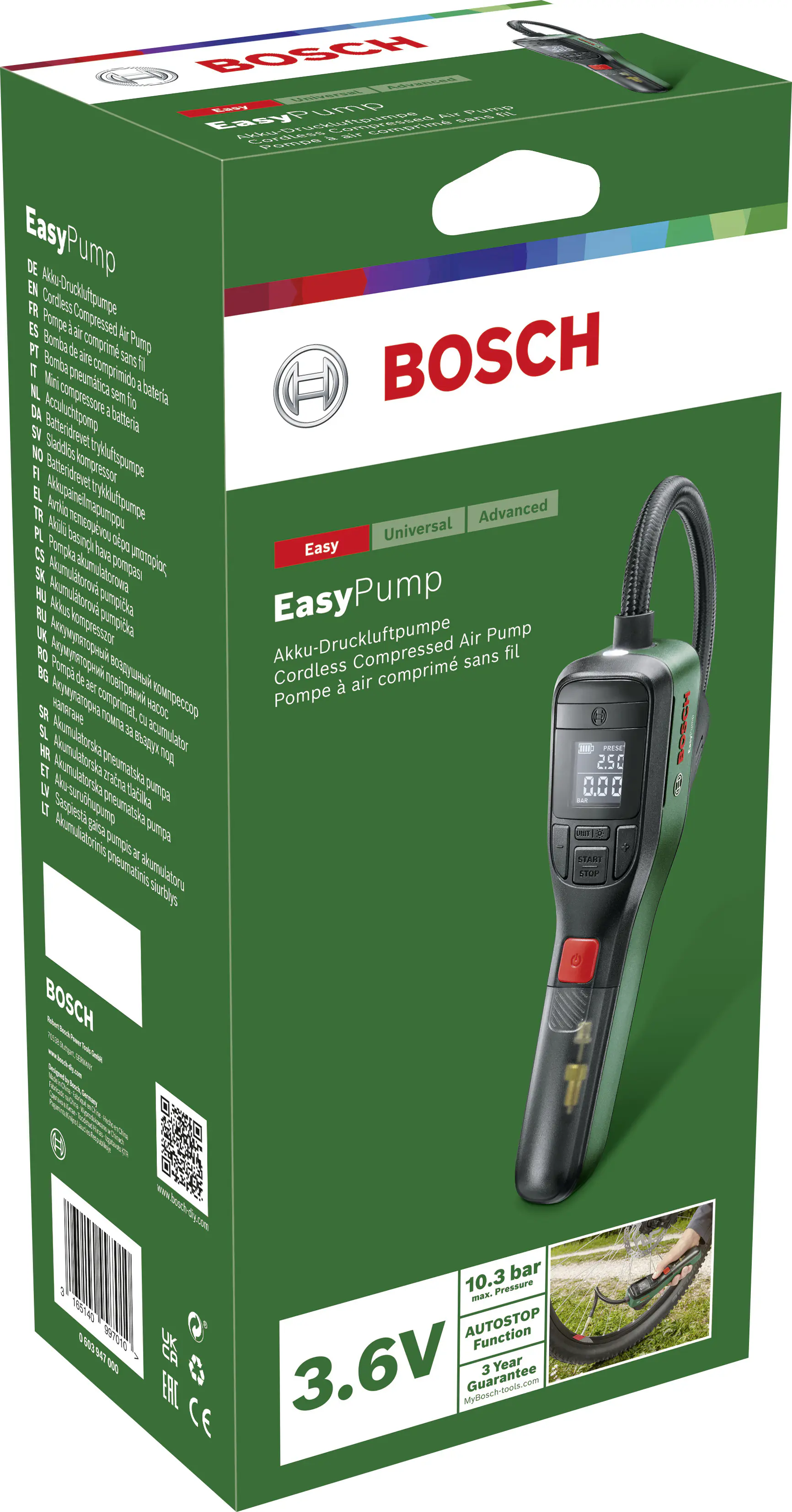 Bosch Akku-Druckluftpumpe EasyPump 3,6 V inkl. USB-Ladekabel, Akku und Ladegerät