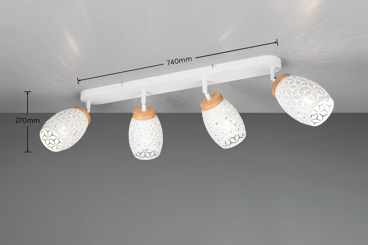 Trio LED-Deckenlampe 4er Spot Bidar 27 x 74 cm weiß matt/natur