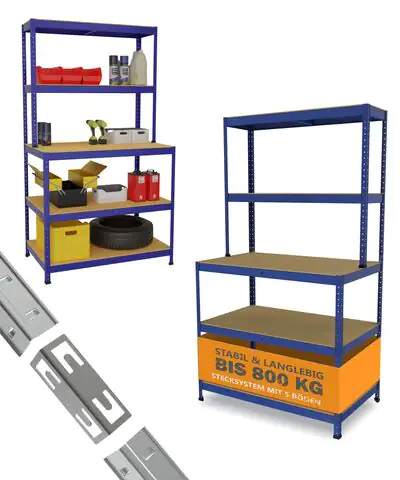 Werkstattsteckregal 180 x 100 x 30/60 cm 5 Holzböden 800 kg